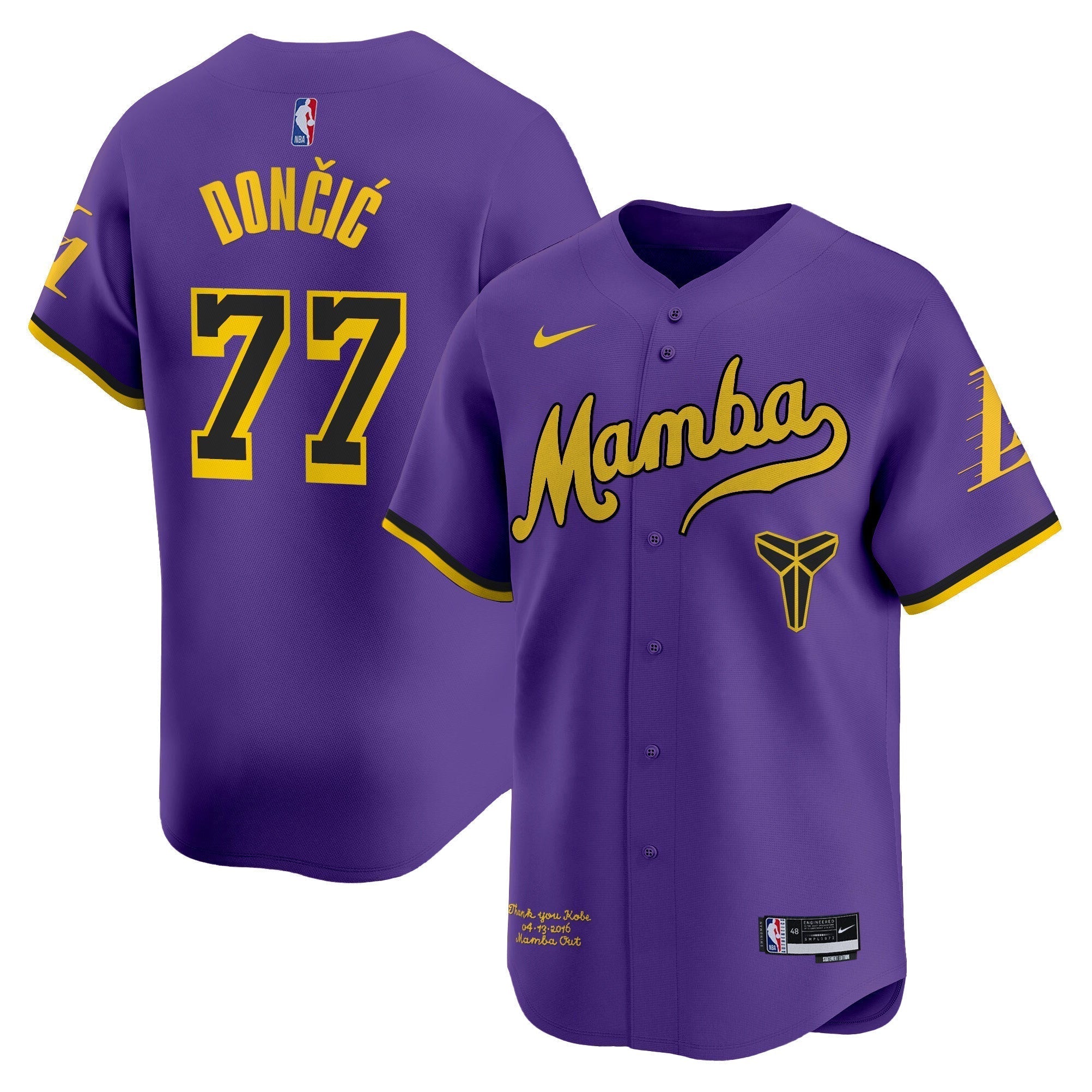 LAL Kobe Bryant Mamba Vapor Baseball Jersey - Stitched