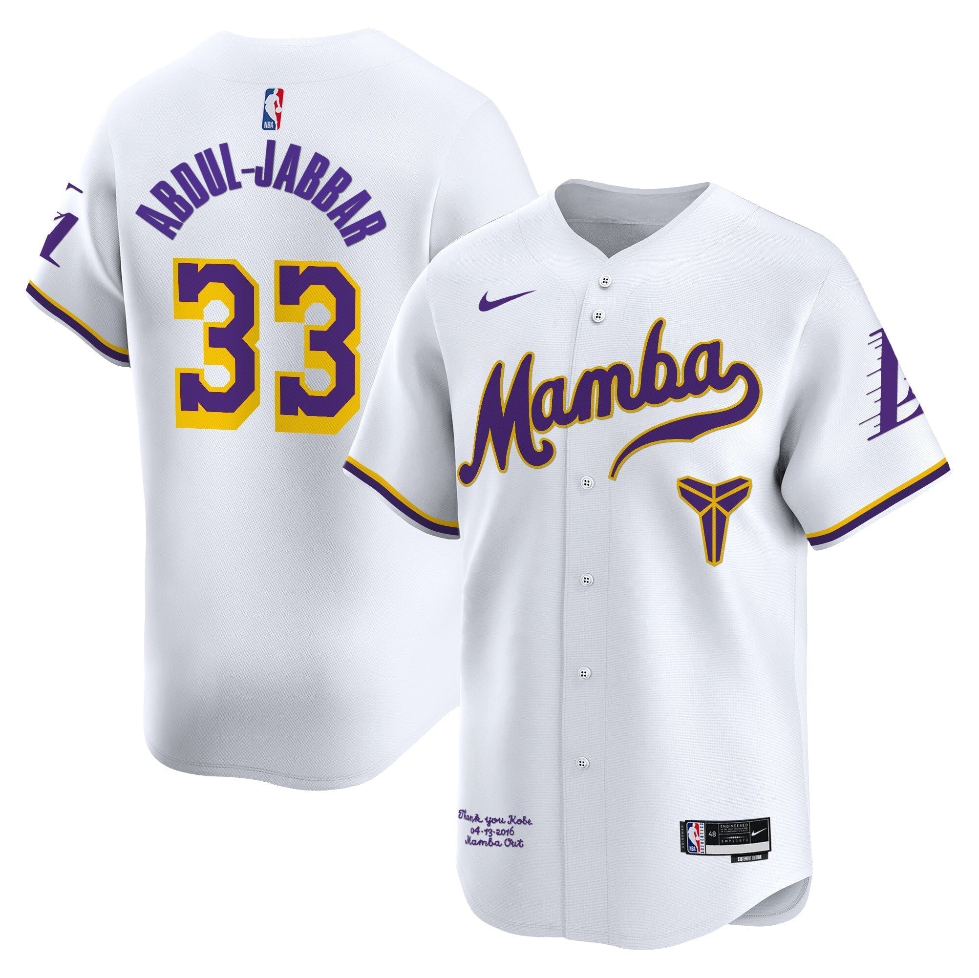LAL Kobe Bryant Mamba Vapor Baseball Jersey - Stitched