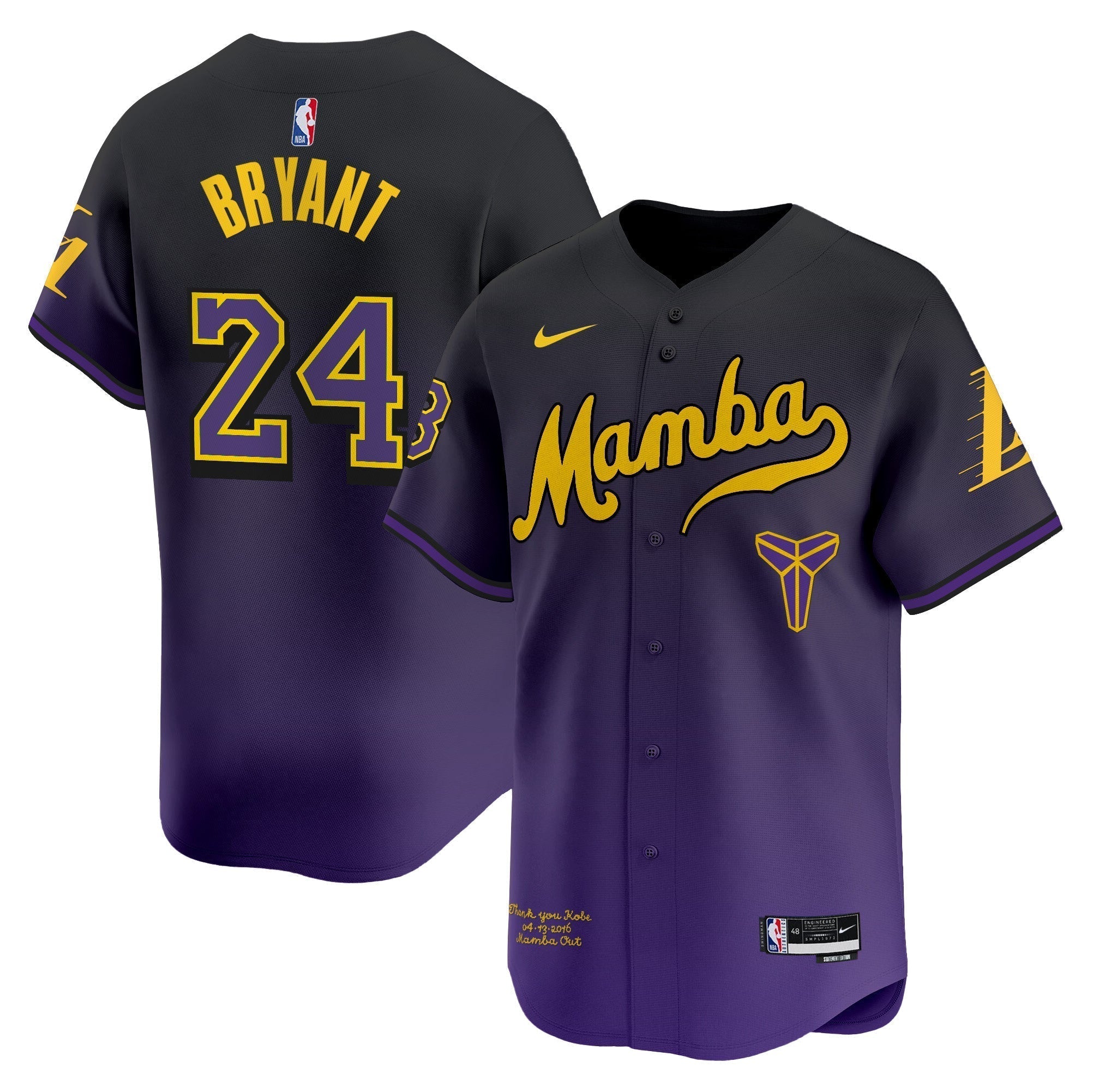 LAL Kobe Bryant Mamba Vapor Baseball Jersey - Stitched