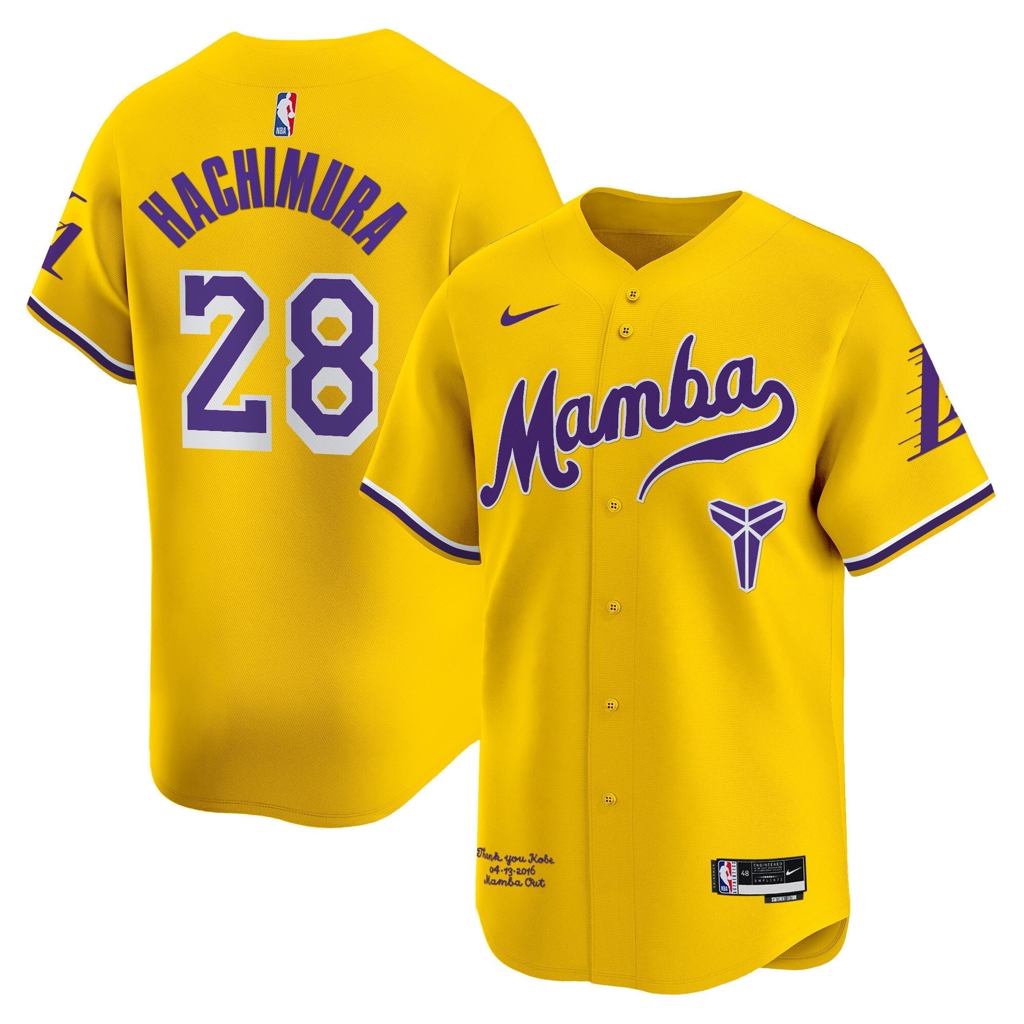 LAL Kobe Bryant Mamba Vapor Baseball Jersey - Stitched