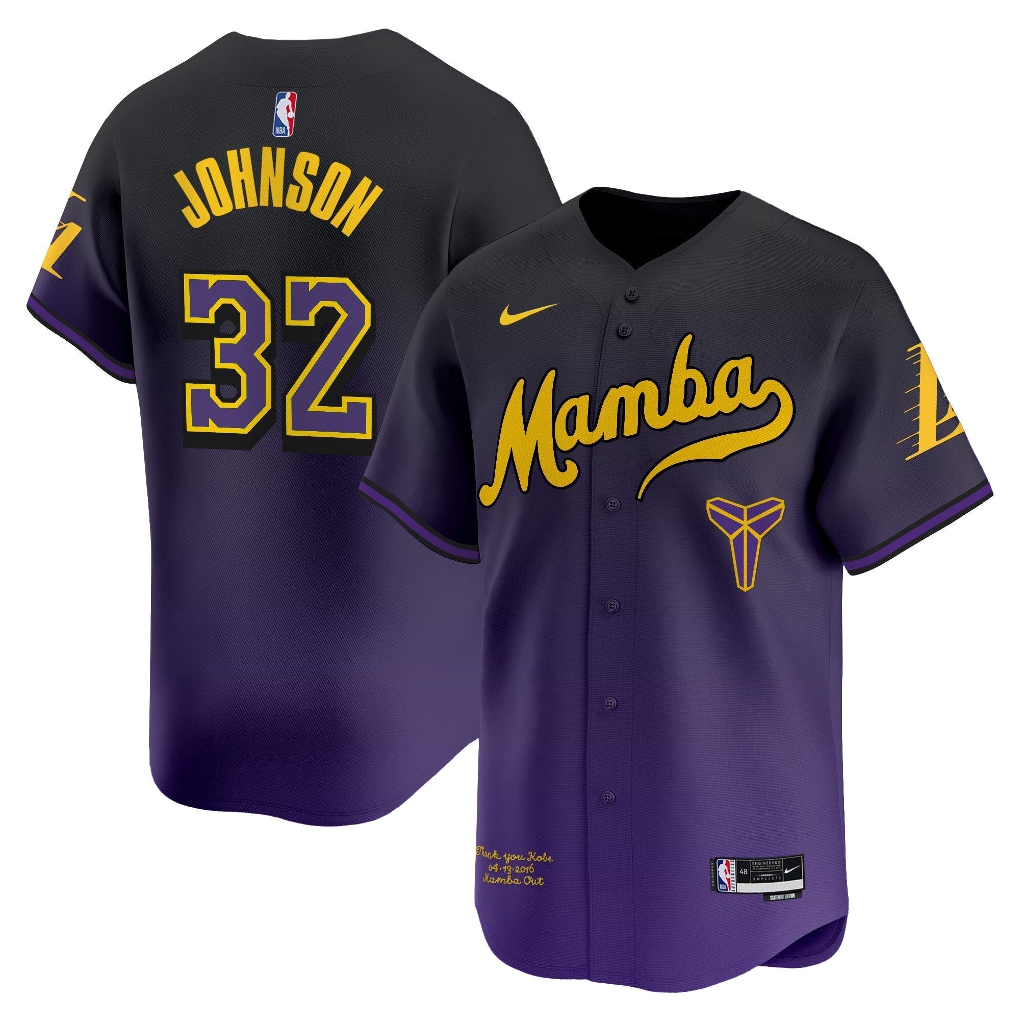 LAL Kobe Bryant Mamba Vapor Baseball Jersey - Stitched