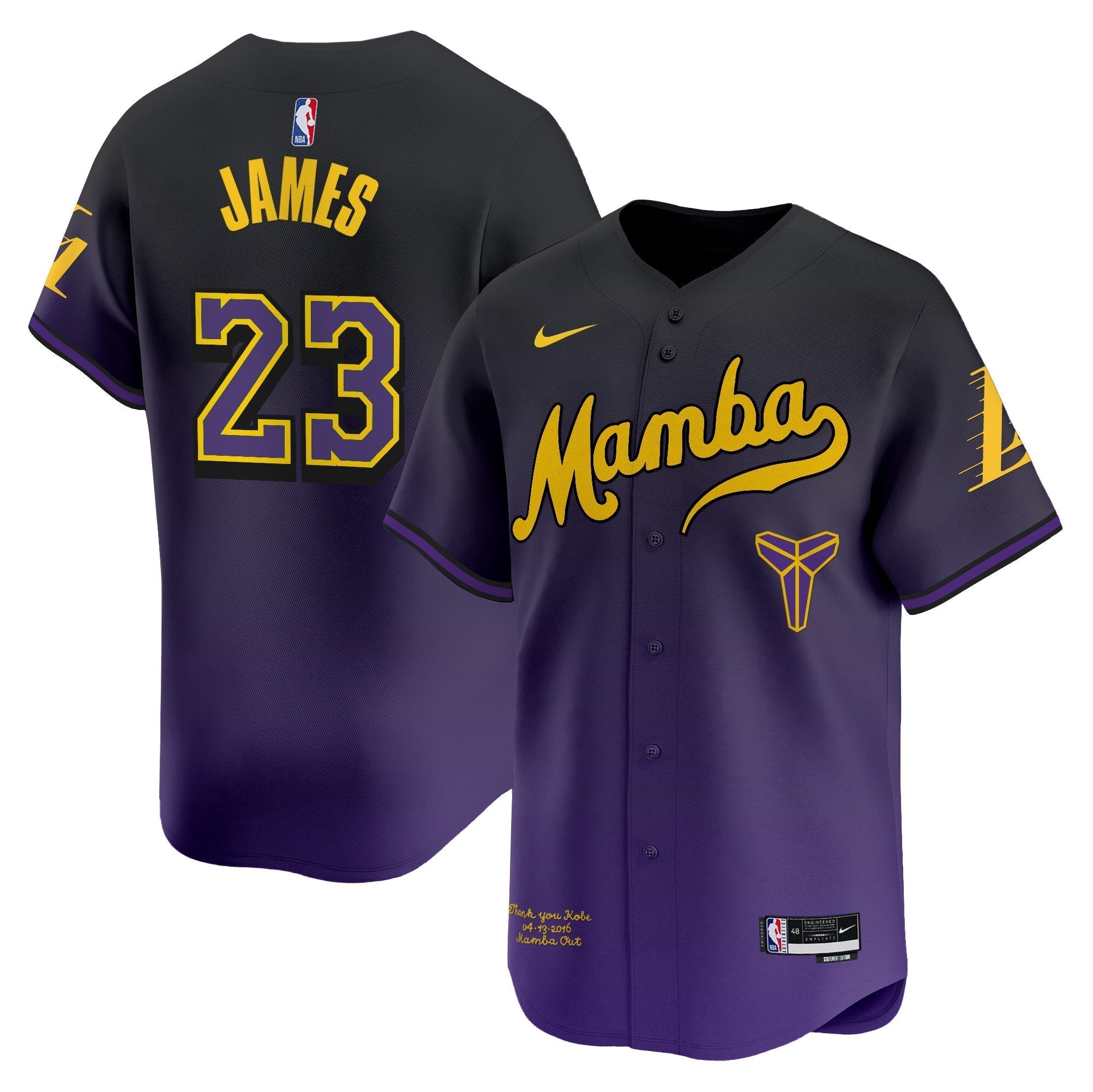 LAL Kobe Bryant Mamba Vapor Baseball Jersey - Stitched