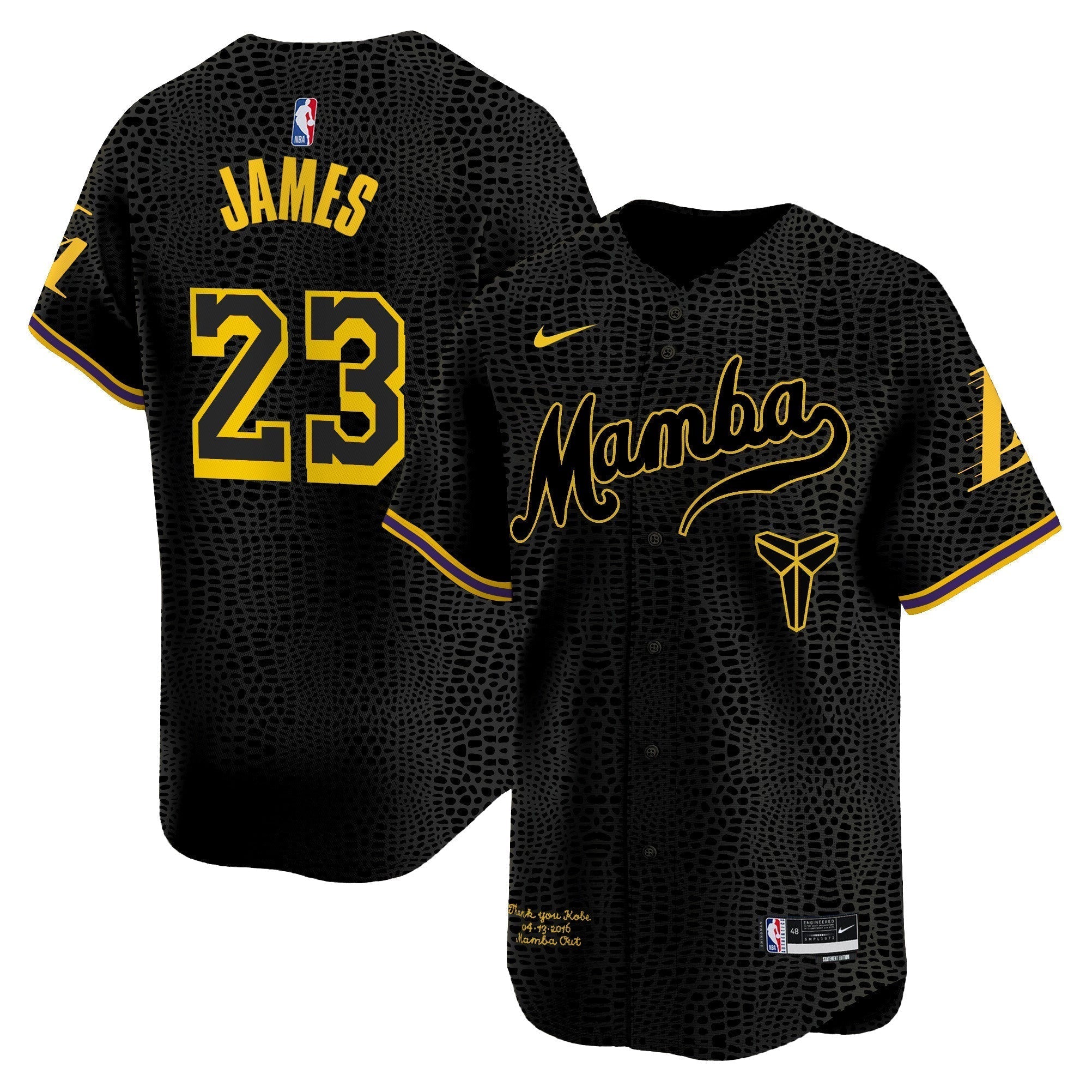 LAL Kobe Bryant Mamba Vapor Baseball Jersey - Stitched