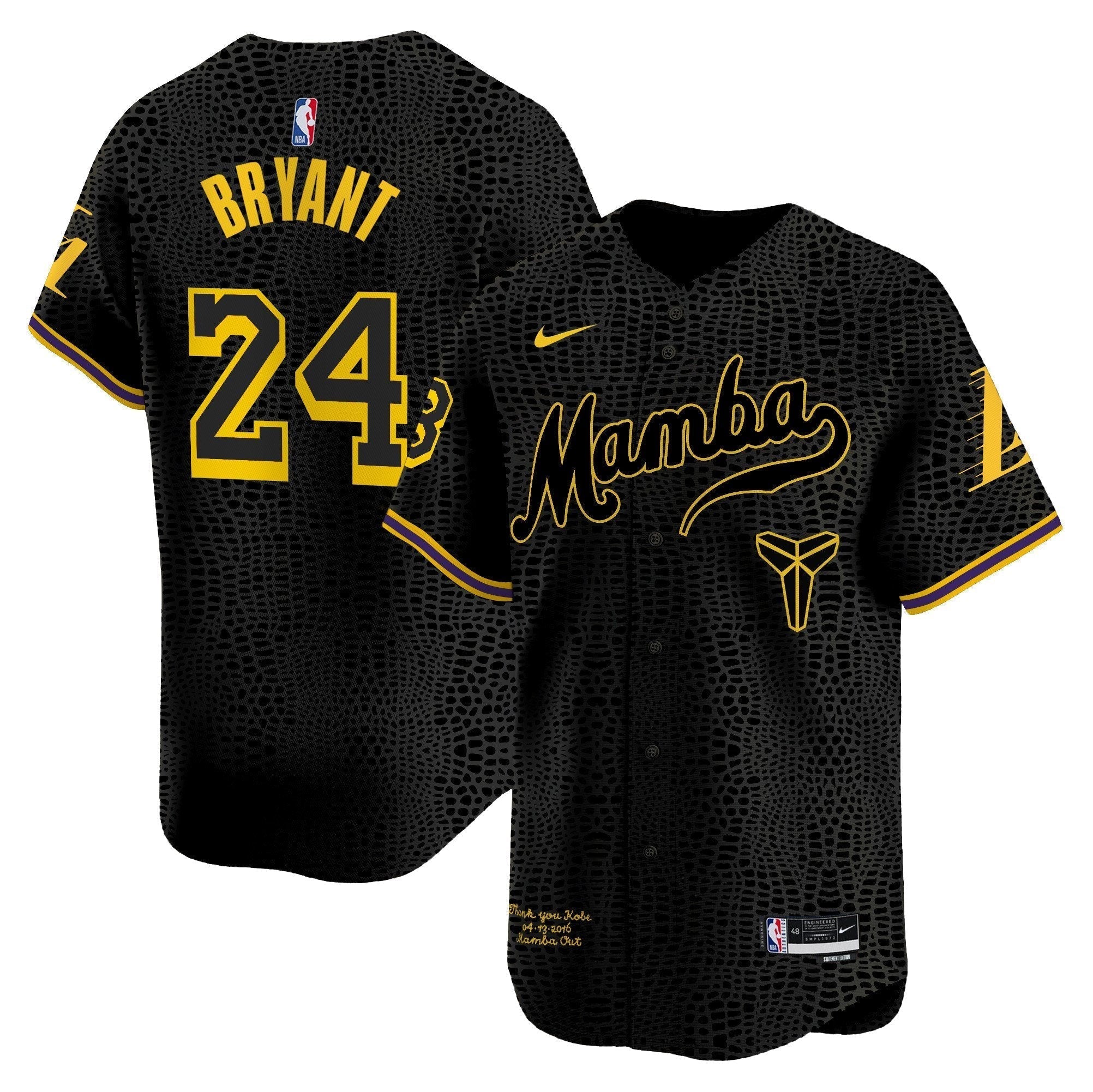 LAL Kobe Bryant Mamba Vapor Baseball Jersey - Stitched