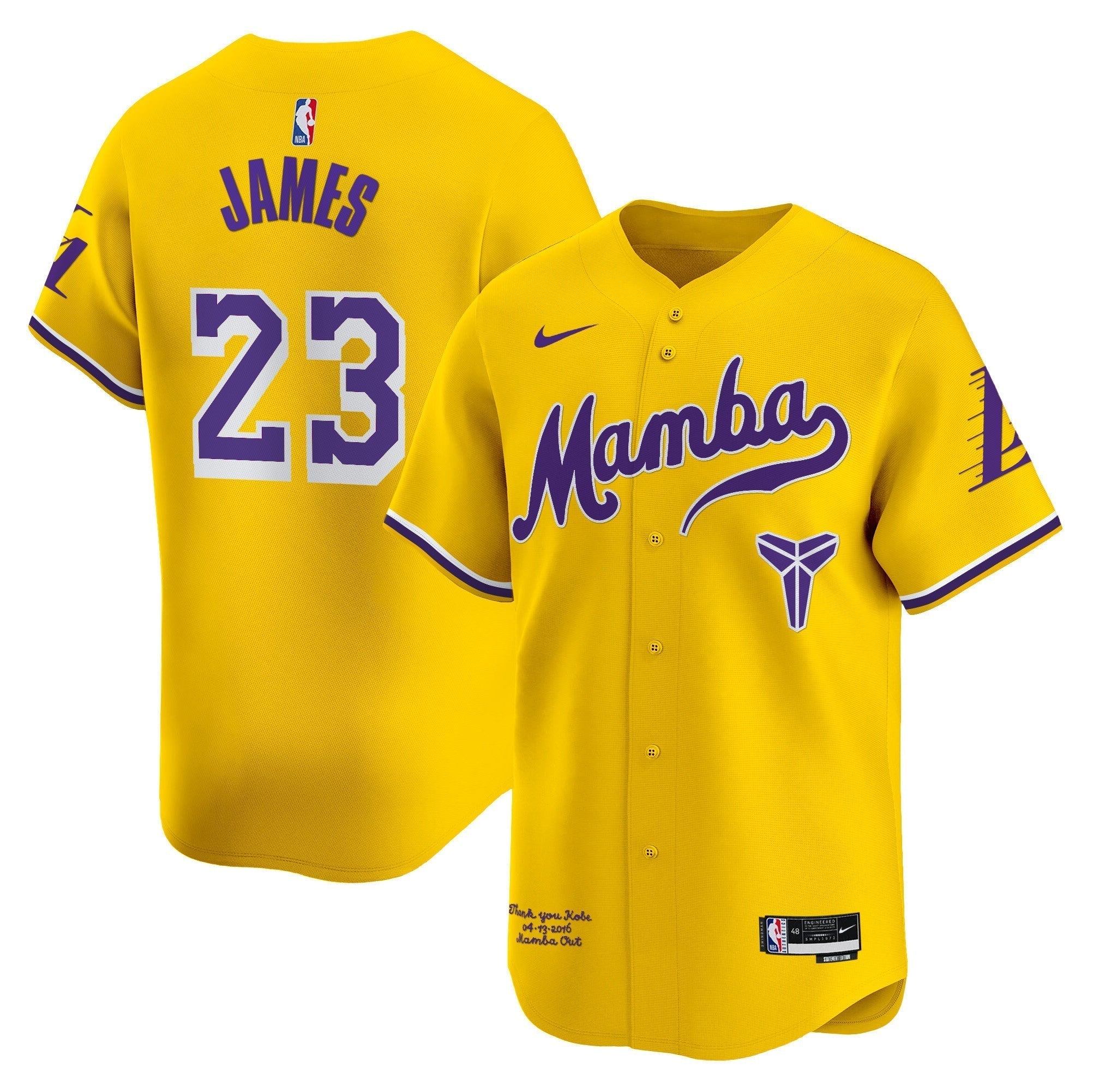 LAL Kobe Bryant Mamba Vapor Baseball Jersey - Stitched