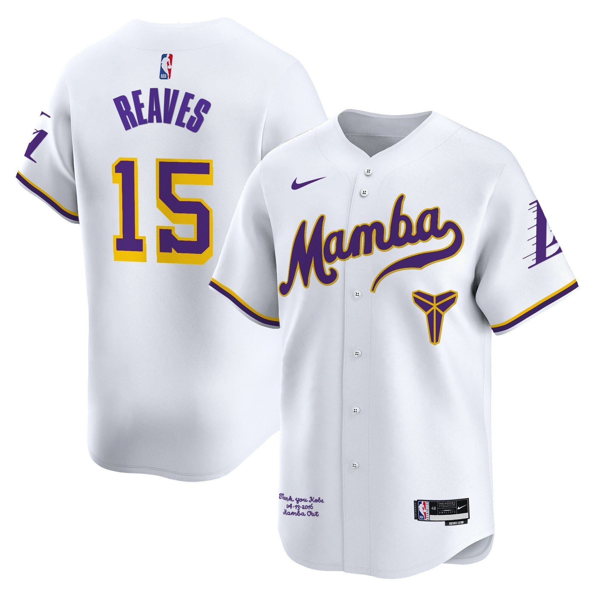 LAL Kobe Bryant Mamba Vapor Baseball Jersey - Stitched