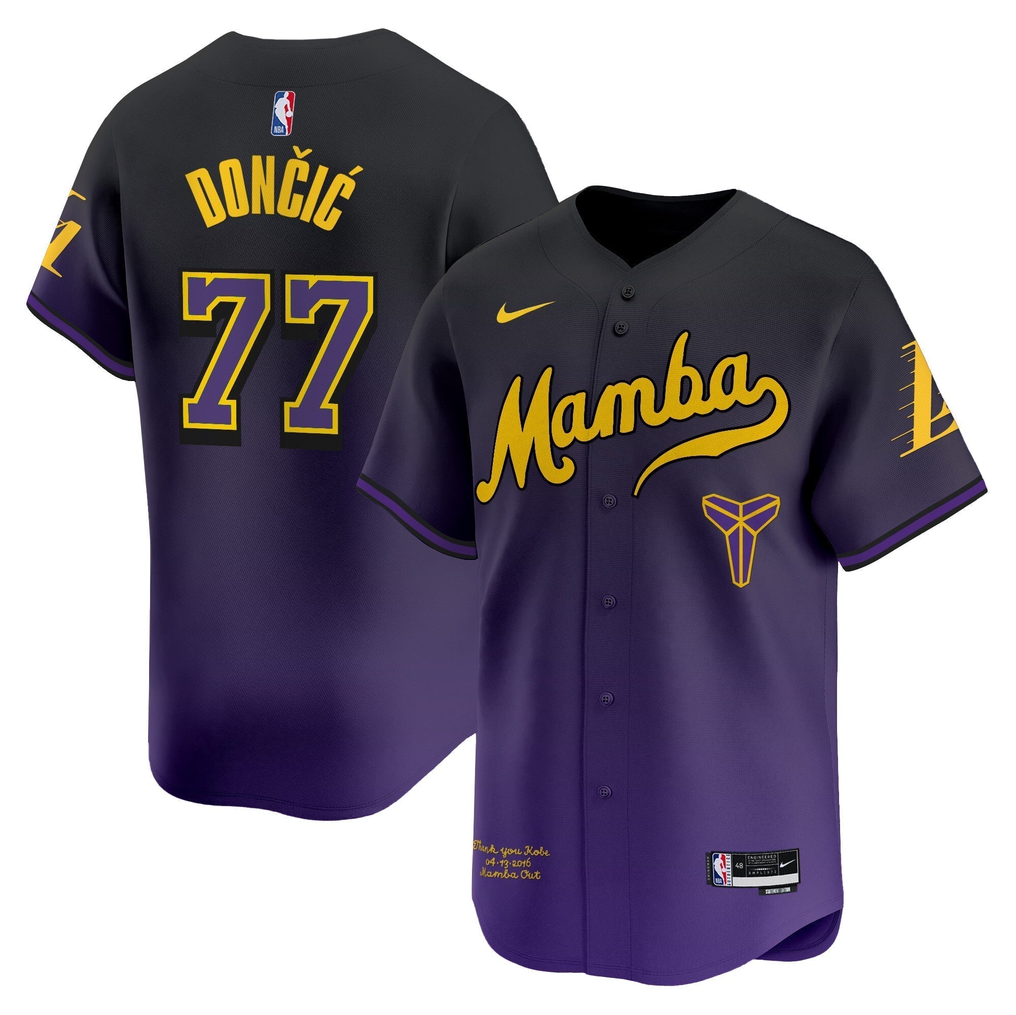 LAL Kobe Bryant Mamba Vapor Baseball Jersey - Stitched