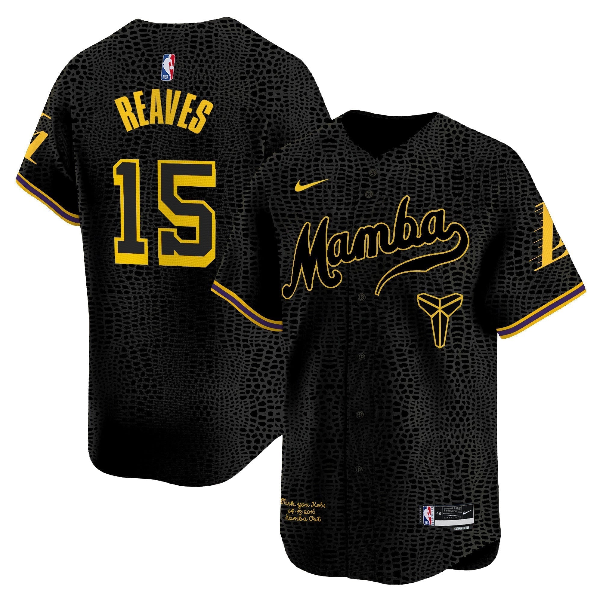 LAL Kobe Bryant Mamba Vapor Baseball Jersey - Stitched