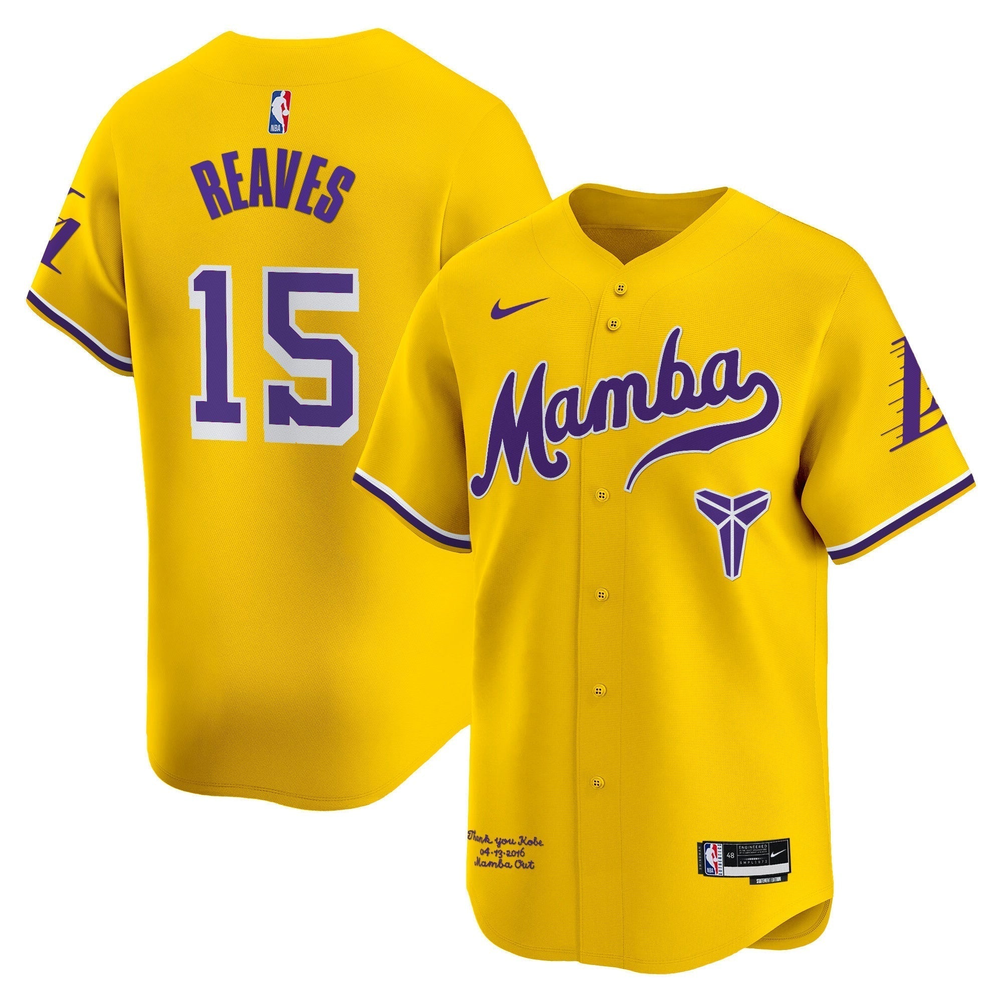 LAL Kobe Bryant Mamba Vapor Baseball Jersey - Stitched
