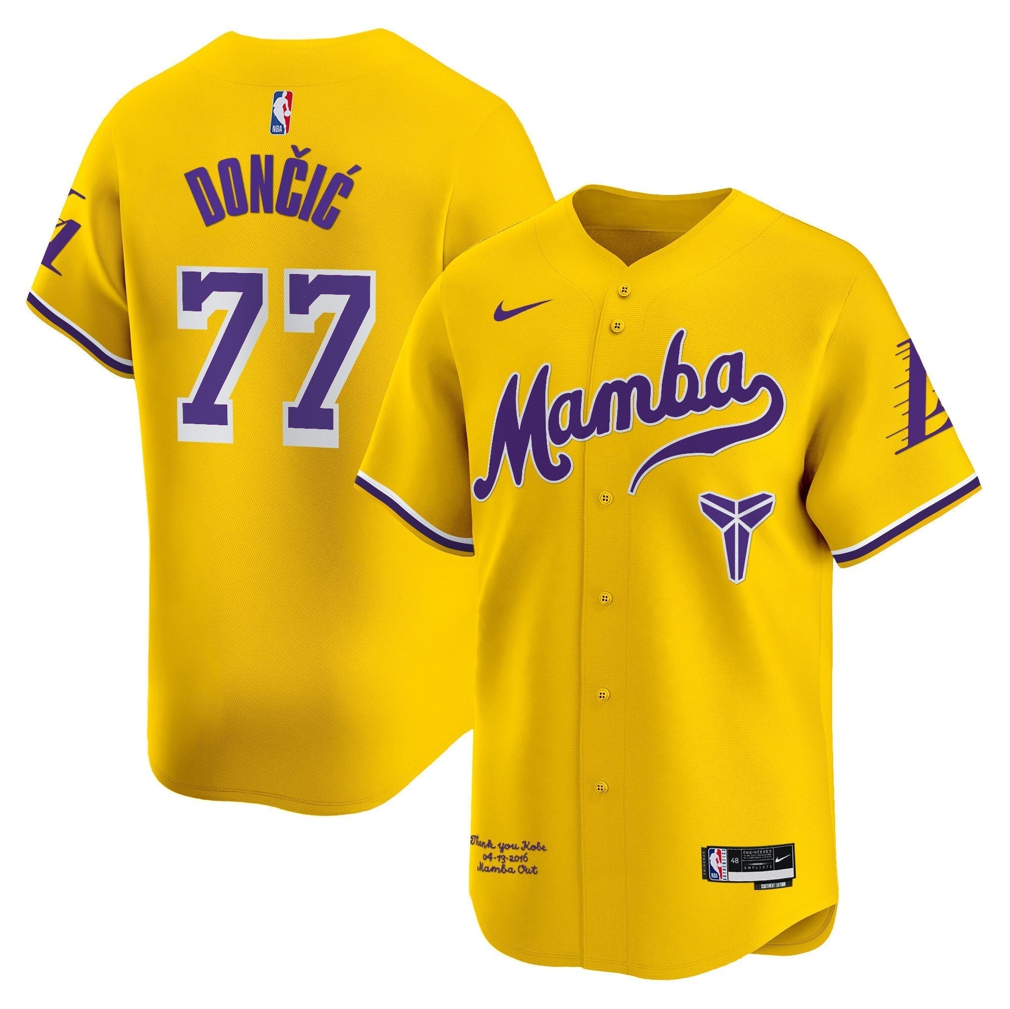 LAL Kobe Bryant Mamba Vapor Baseball Jersey - Stitched