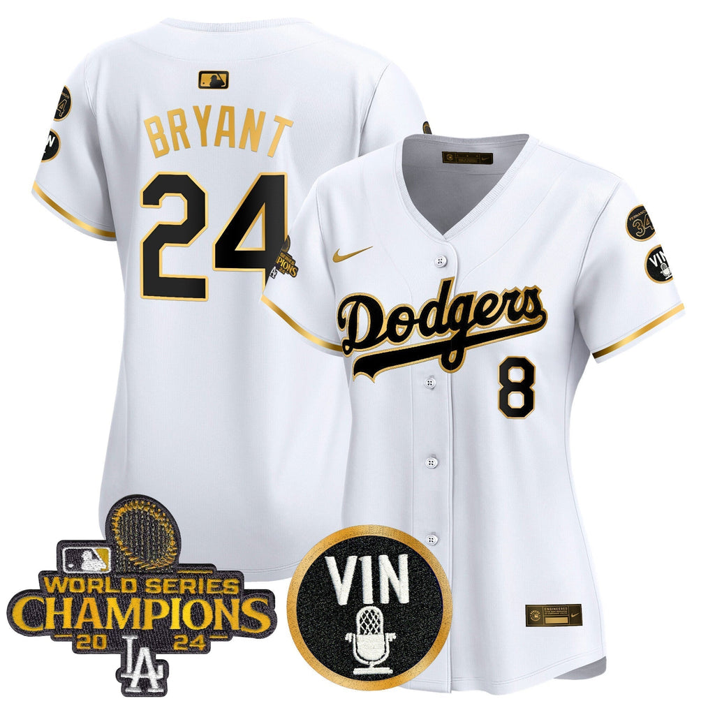 Women's Dodgers 2025 Vin Scully & #34 Fernando Patch Gold Vapor Premier Limited Jersey - Stitched