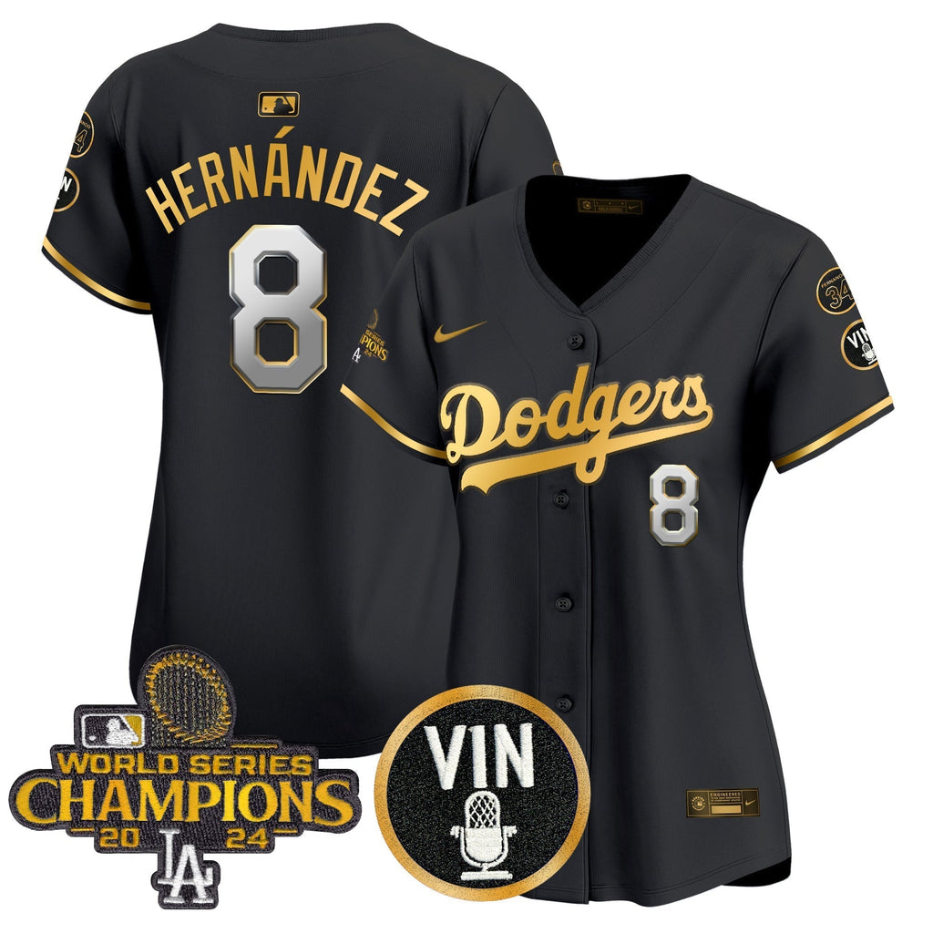 Women's Dodgers 2025 Vin Scully & #34 Fernando Patch Gold Vapor Premier Limited Jersey - Stitched