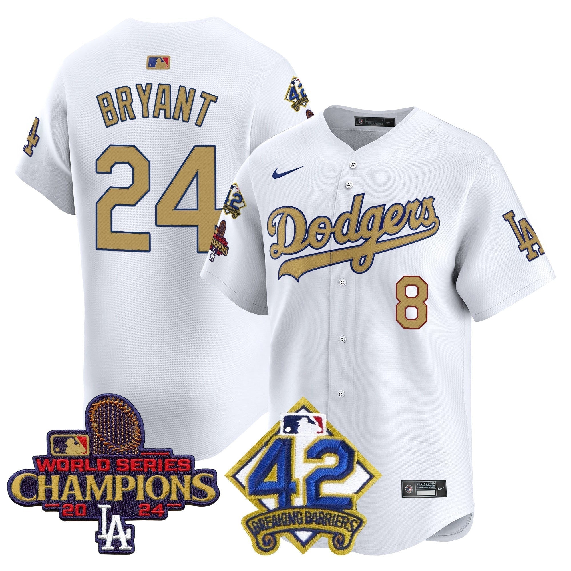 Dodgers 2024 World Series Champions & Jackie Robinson Patch Vapor Premier Limited Jersey - Stitched