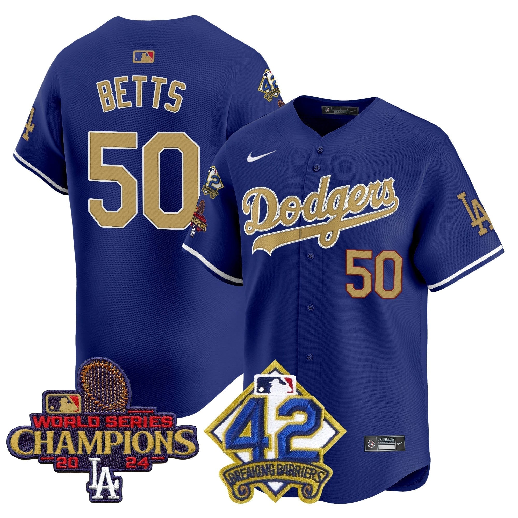 Dodgers 2024 World Series Champions & Jackie Robinson Patch Vapor Premier Limited Jersey - Stitched