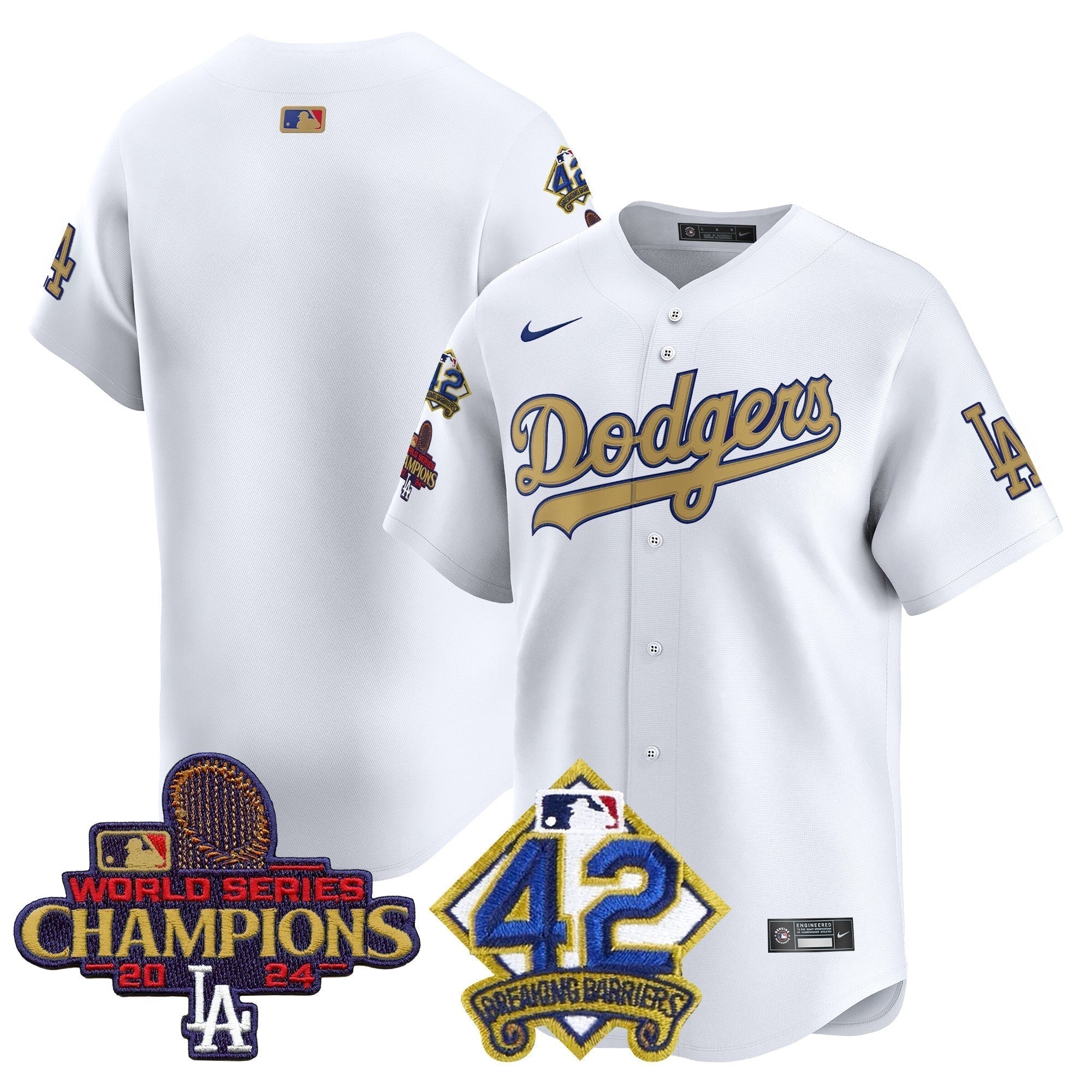 Dodgers 2024 World Series Champions & Jackie Robinson Patch Vapor Premier Limited Jersey - Stitched
