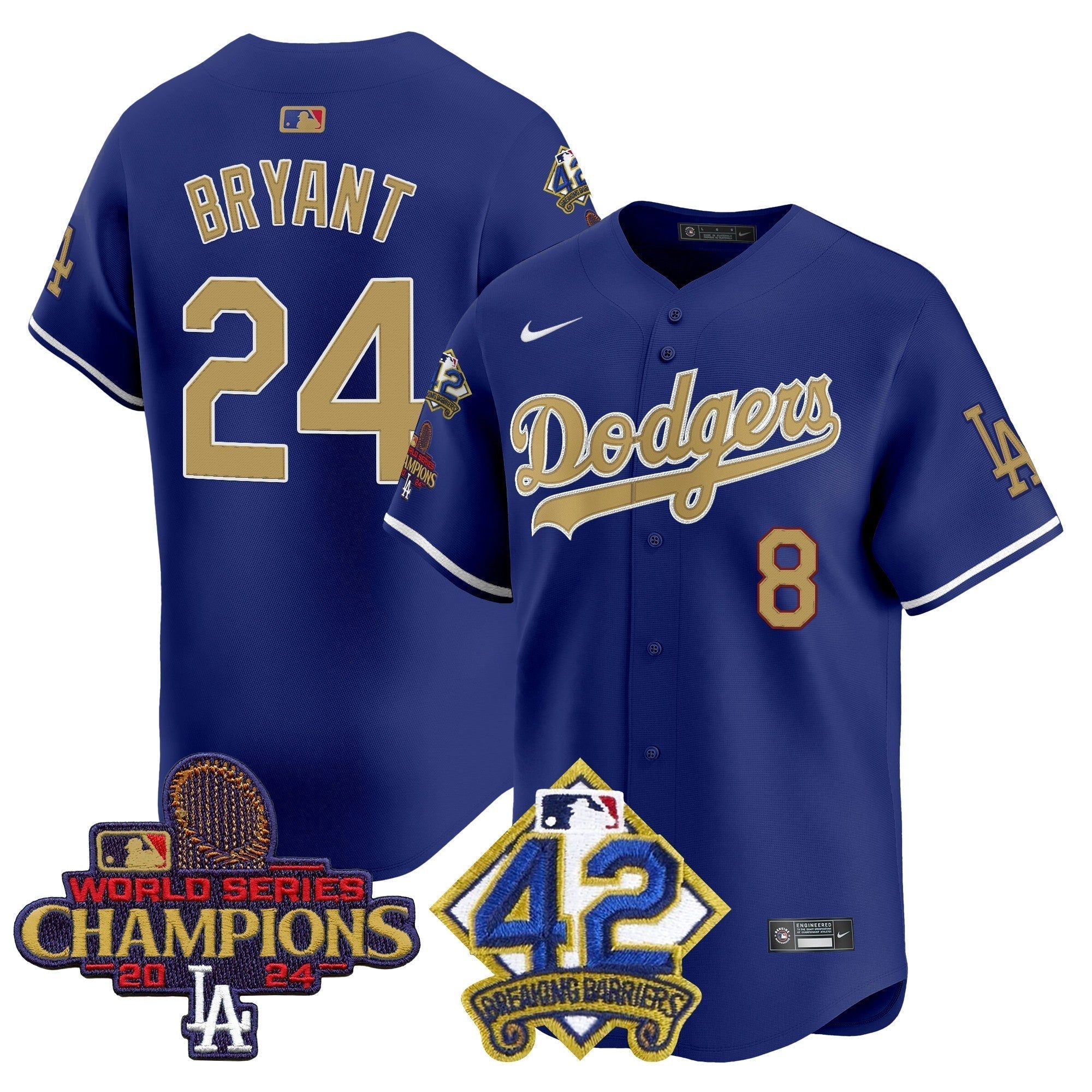 Dodgers 2024 World Series Champions & Jackie Robinson Patch Vapor Premier Limited Jersey - Stitched