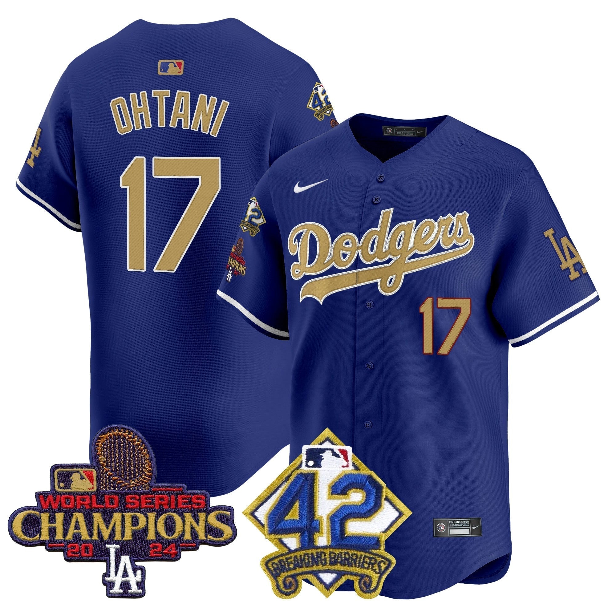 Dodgers 2024 World Series Champions & Jackie Robinson Patch Vapor Premier Limited Jersey - Stitched