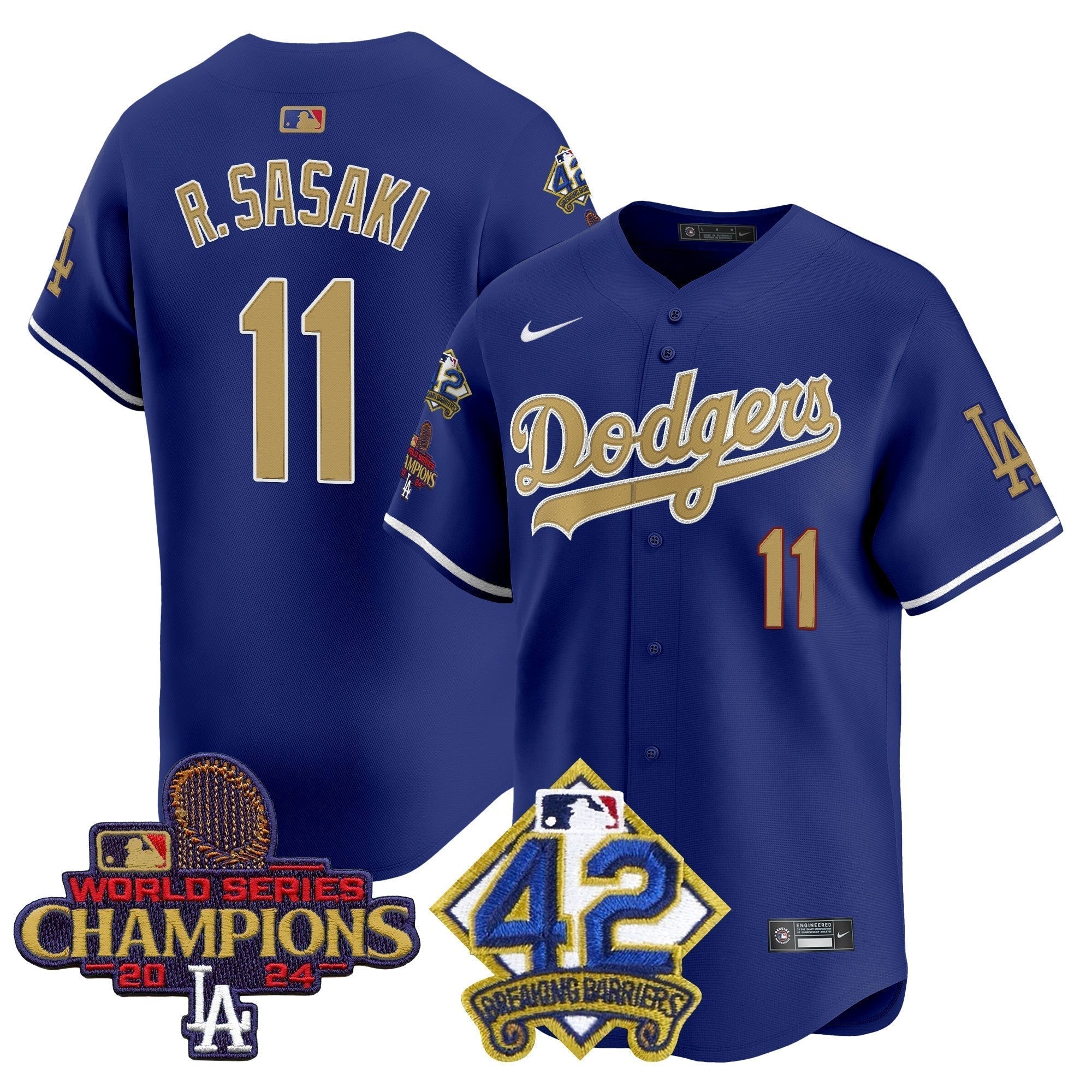 Dodgers 2024 World Series Champions & Jackie Robinson Patch Vapor Premier Limited Jersey - Stitched