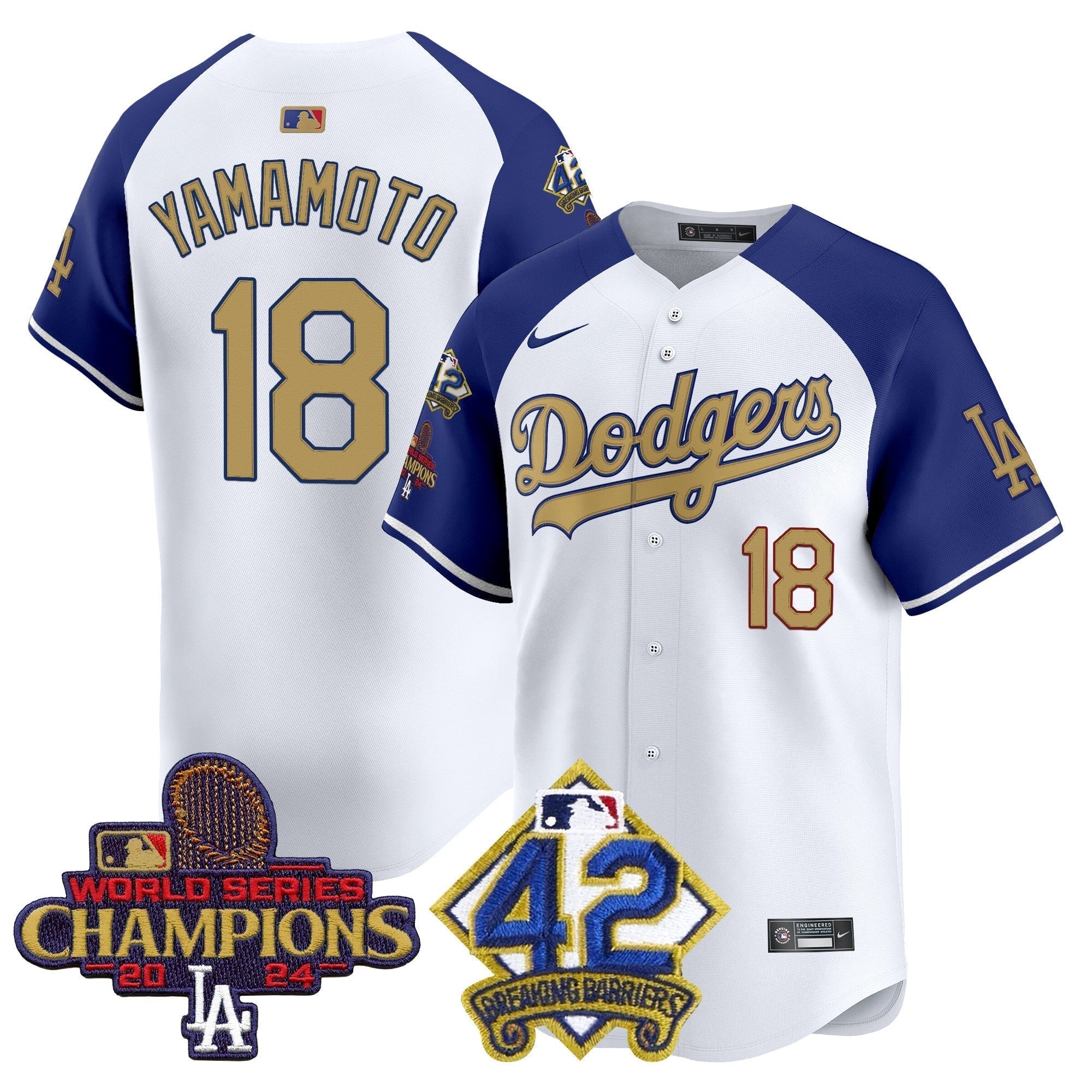 Dodgers 2024 World Series Champions & Jackie Robinson Patch Vapor Premier Limited Jersey - Stitched