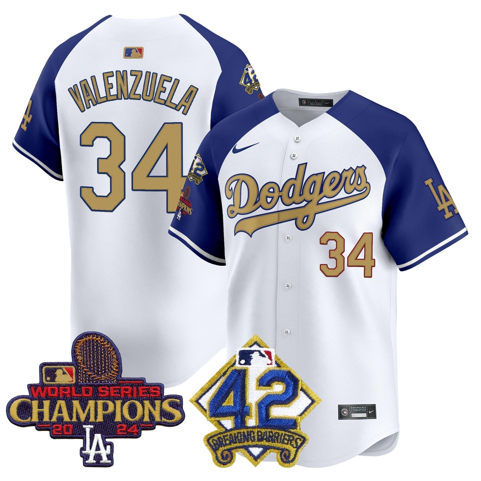 Dodgers 2024 World Series Champions & Jackie Robinson Patch Vapor Premier Limited Jersey - Stitched