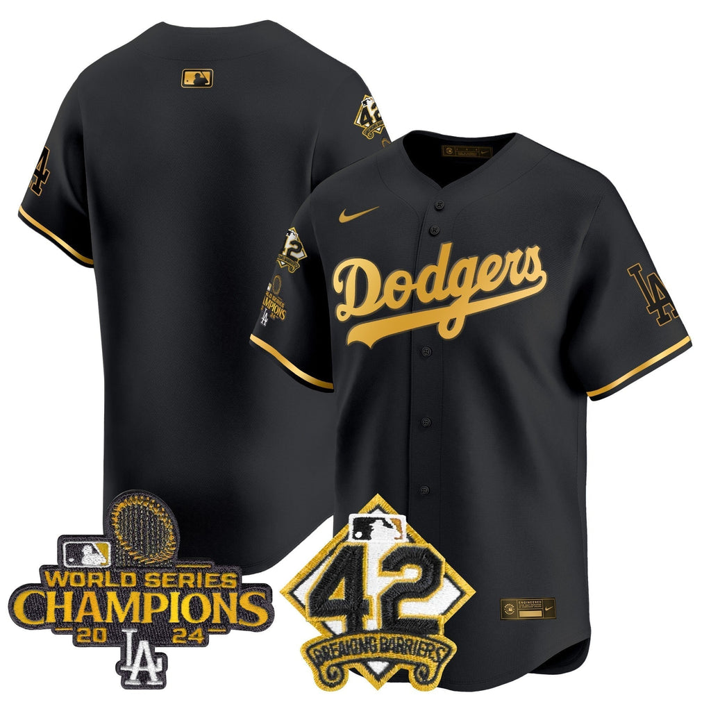 Dodgers 2024 World Series Champions & Jackie Robinson Patch Vapor Premier Limited Jersey - Stitched