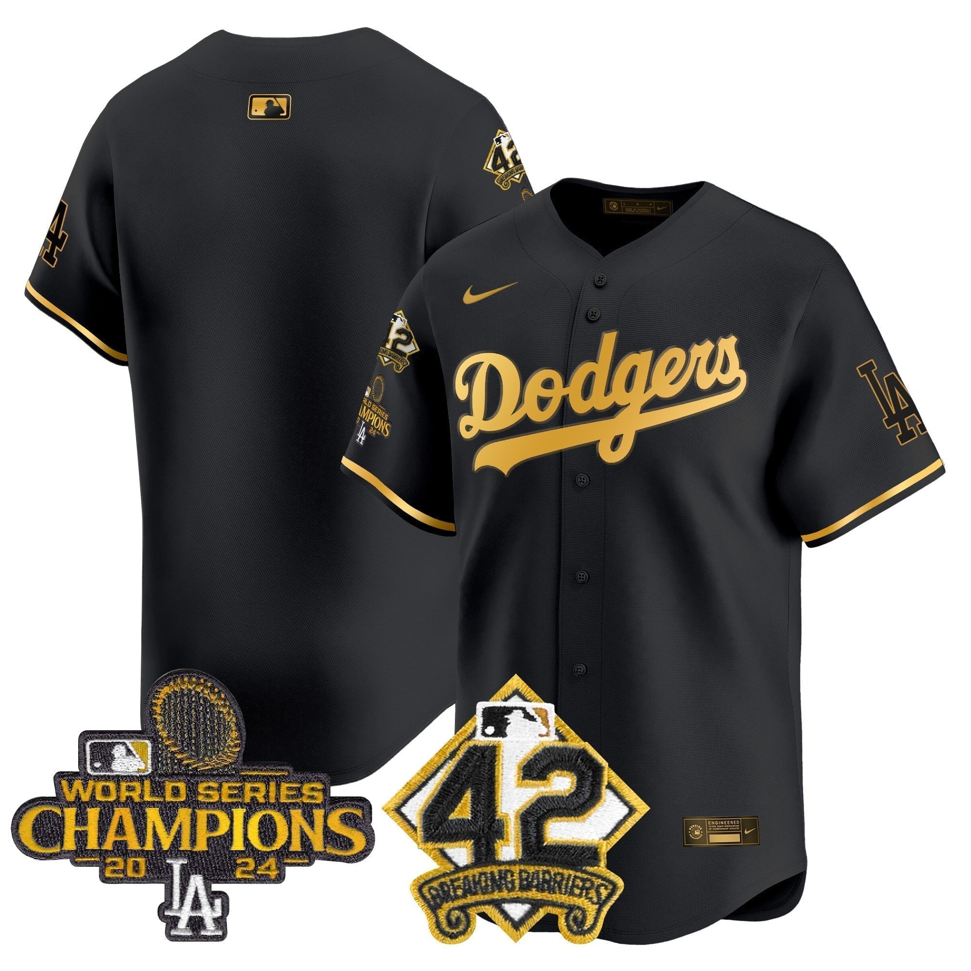 Dodgers 2024 World Series Champions & Jackie Robinson Patch Vapor Premier Limited Jersey - Stitched