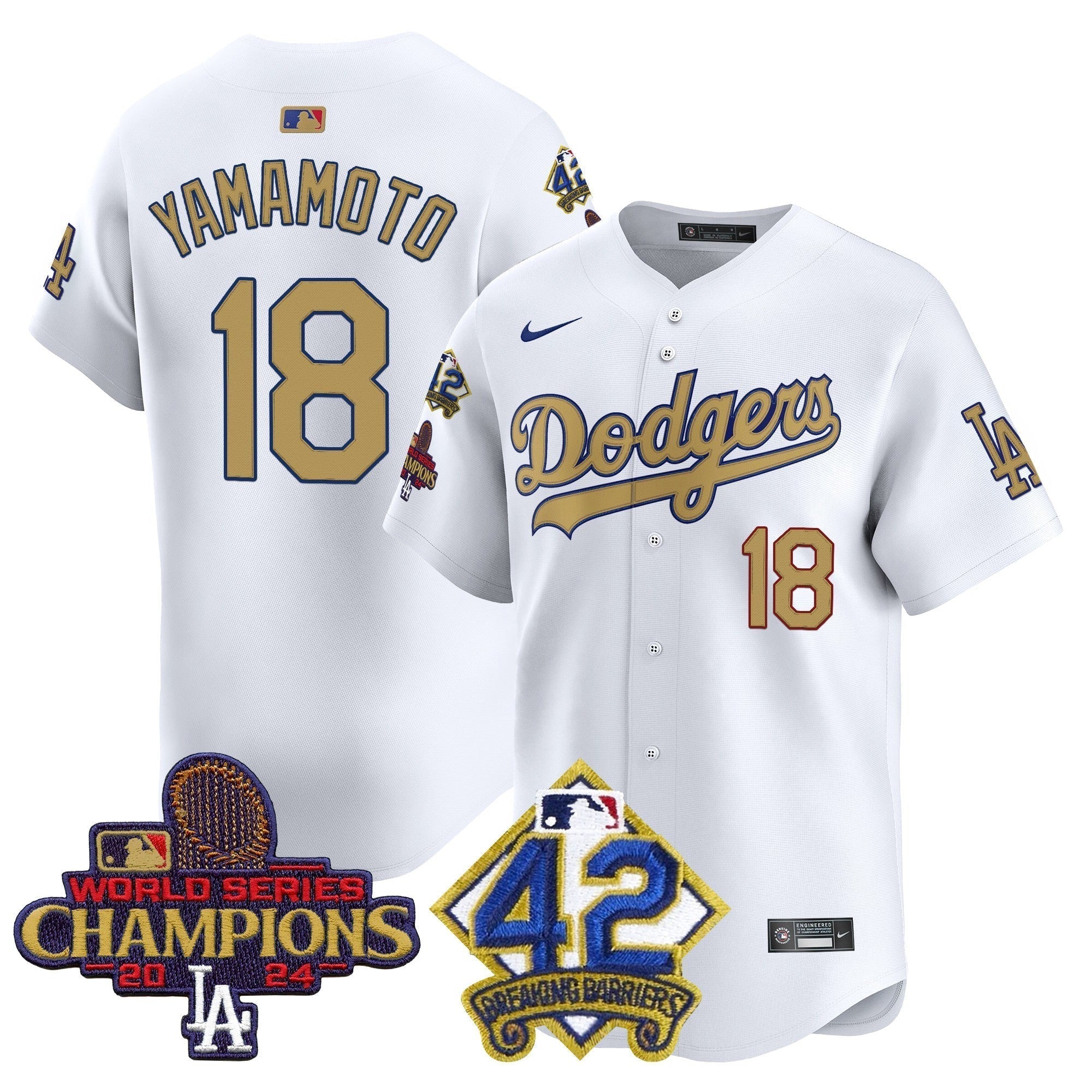 Dodgers 2024 World Series Champions & Jackie Robinson Patch Vapor Premier Limited Jersey - Stitched