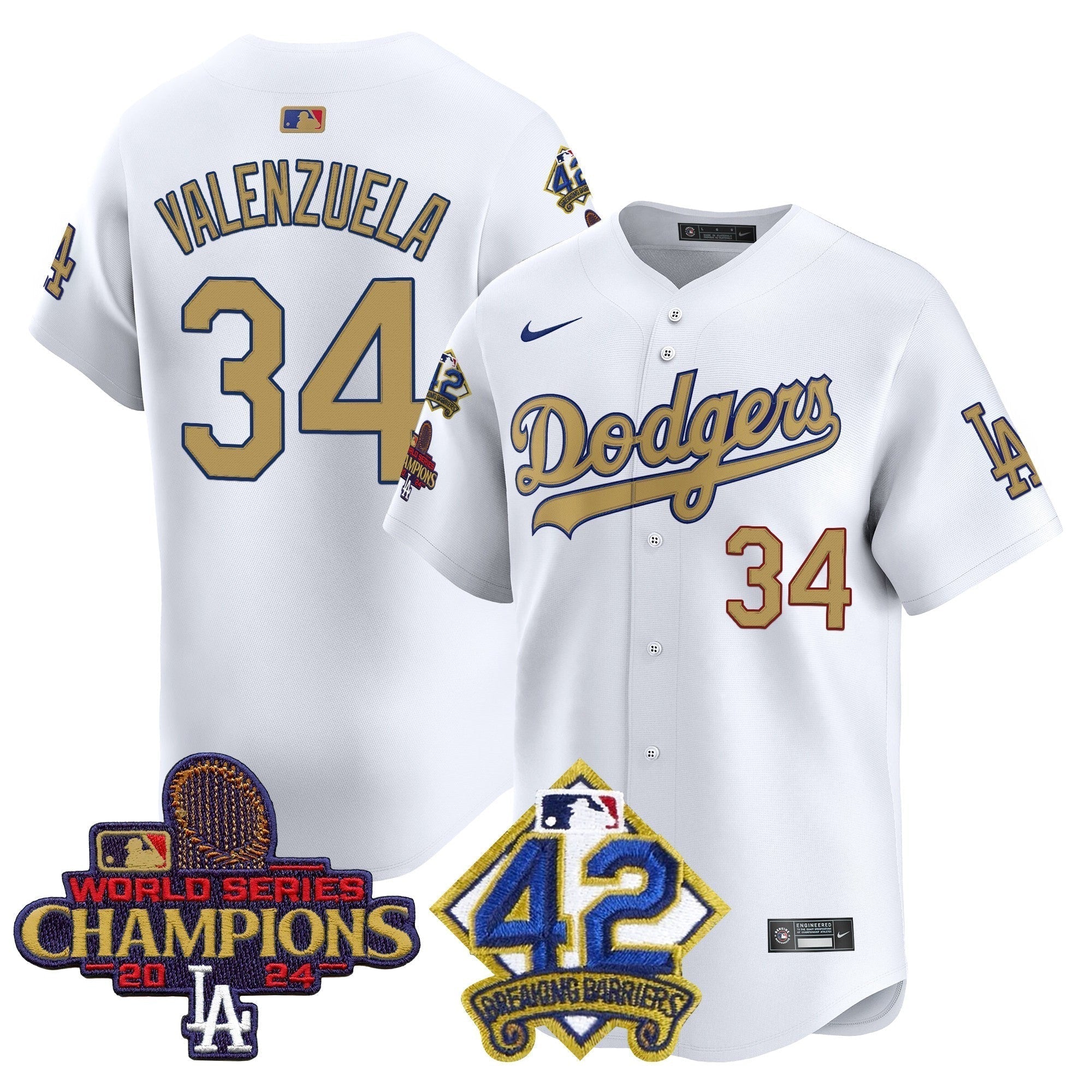 Dodgers 2024 World Series Champions & Jackie Robinson Patch Vapor Premier Limited Jersey - Stitched
