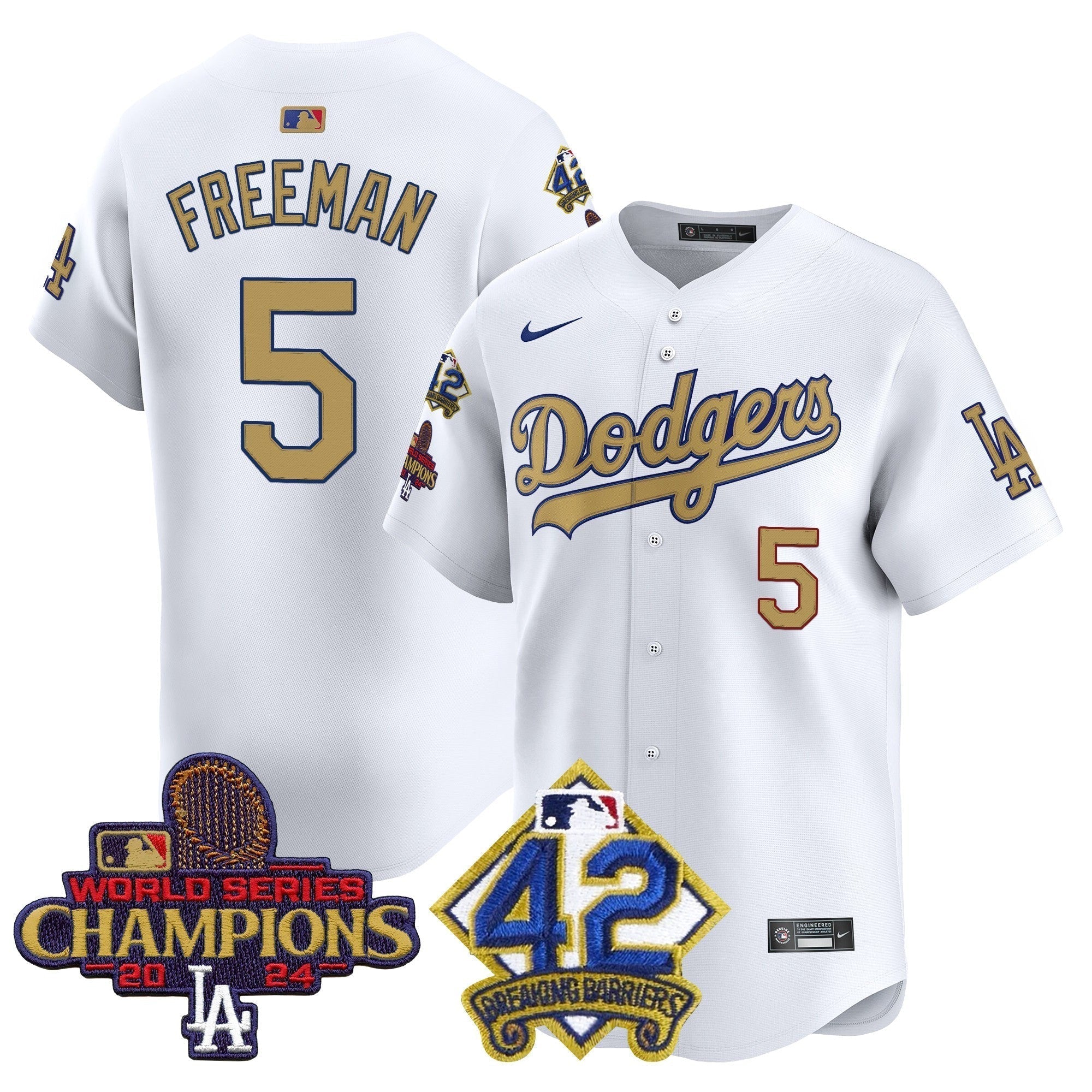 Dodgers 2024 World Series Champions & Jackie Robinson Patch Vapor Premier Limited Jersey - Stitched