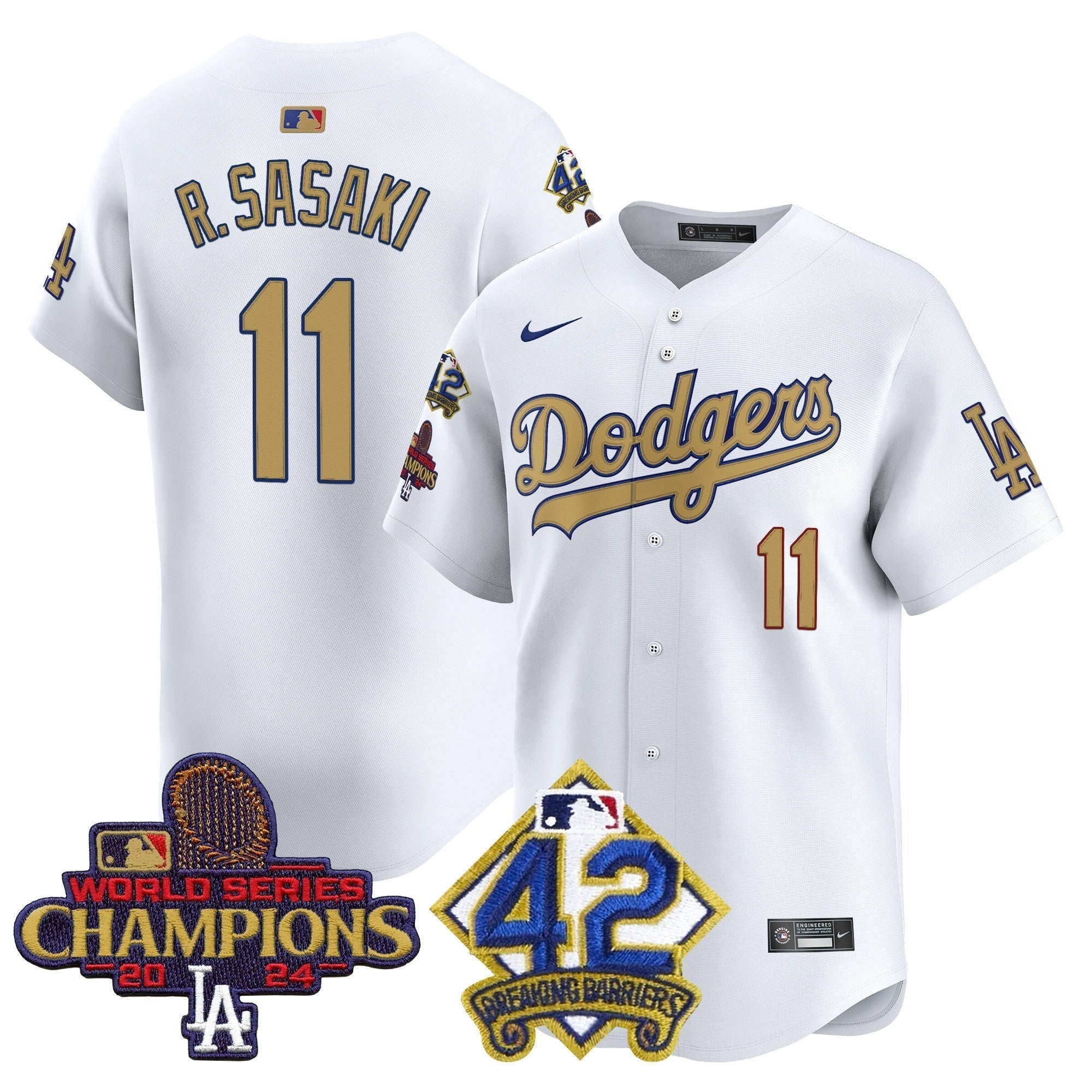 Dodgers 2024 World Series Champions & Jackie Robinson Patch Vapor Premier Limited Jersey - Stitched