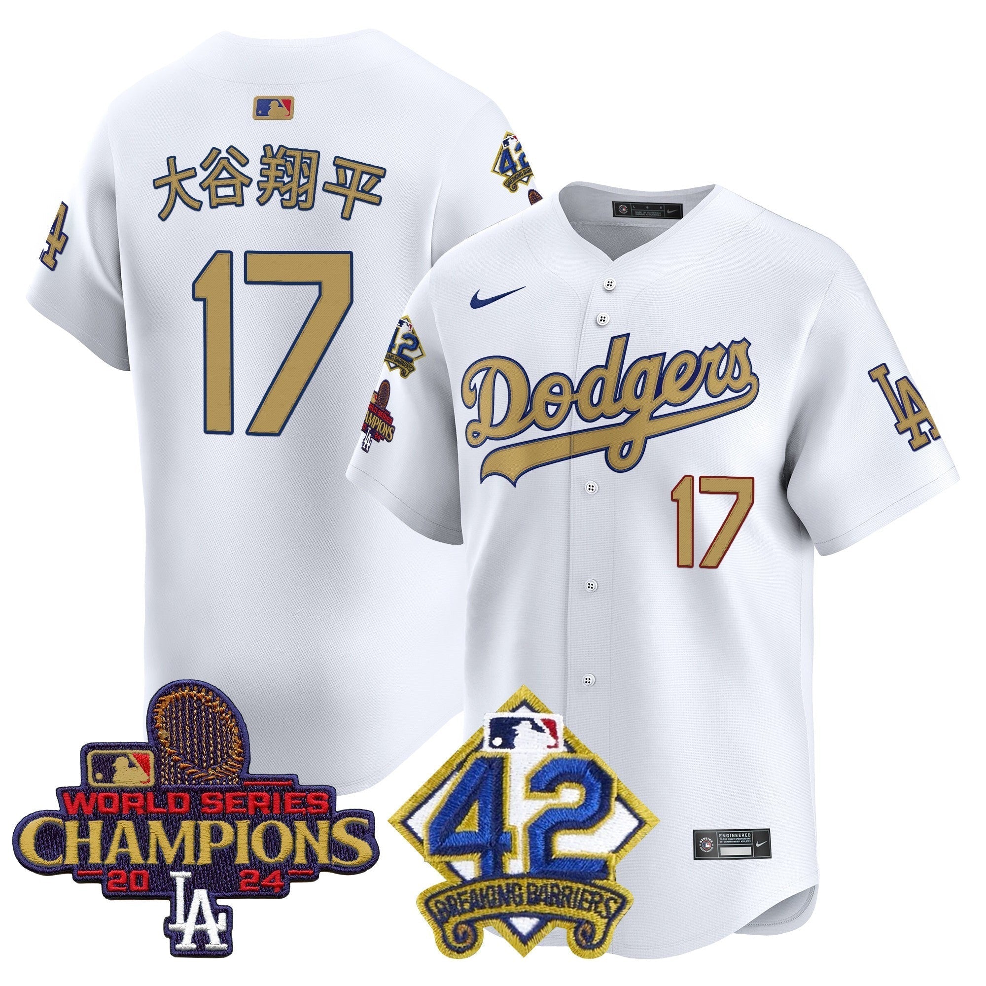 Dodgers 2024 World Series Champions & Jackie Robinson Patch Vapor Premier Limited Jersey - Stitched