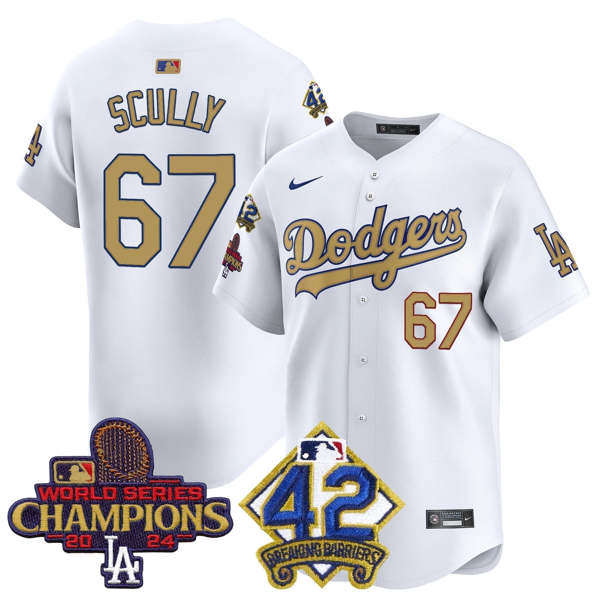 Dodgers 2024 World Series Champions & Jackie Robinson Patch Vapor Premier Limited Jersey - Stitched