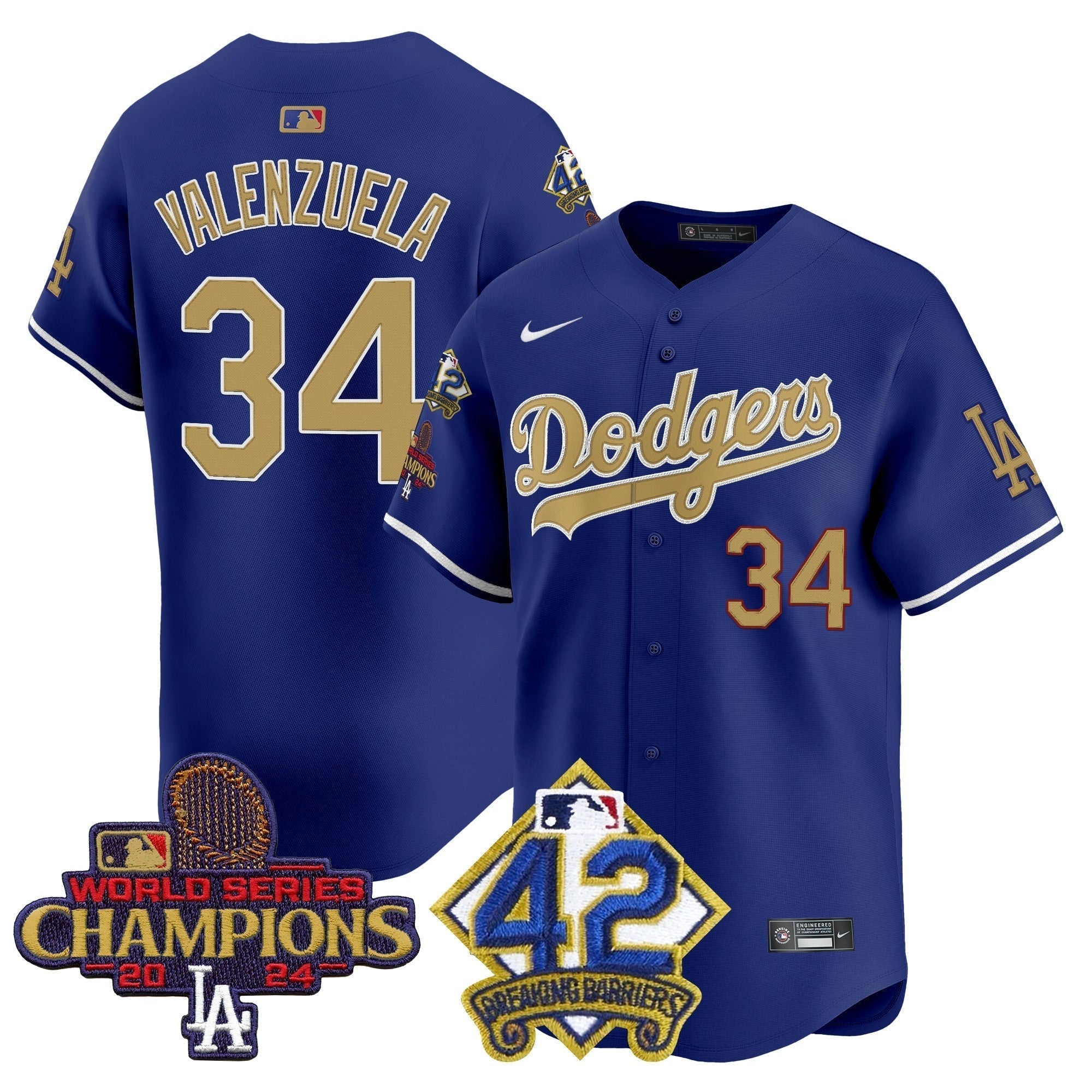 Dodgers 2024 World Series Champions & Jackie Robinson Patch Vapor Premier Limited Jersey - Stitched