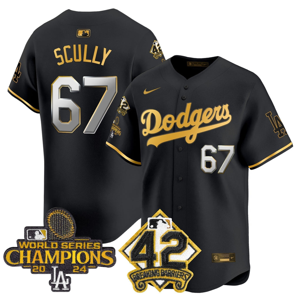 Dodgers 2024 World Series Champions & Jackie Robinson Patch Vapor Premier Limited Jersey - Stitched