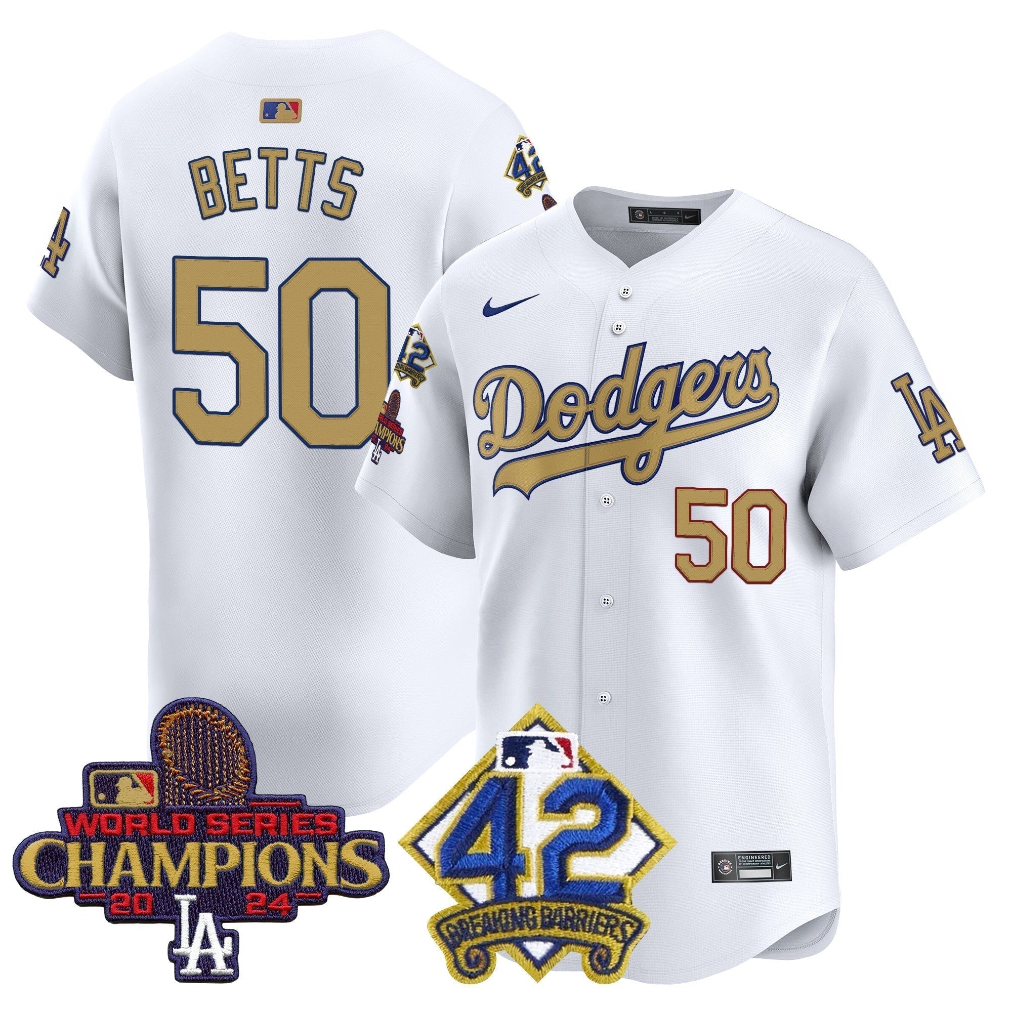 Dodgers 2024 World Series Champions & Jackie Robinson Patch Vapor Premier Limited Jersey - Stitched