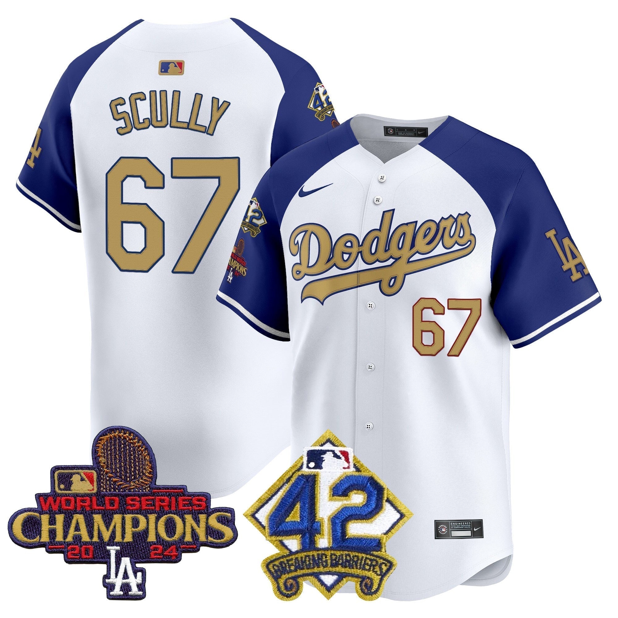 Dodgers 2024 World Series Champions & Jackie Robinson Patch Vapor Premier Limited Jersey - Stitched