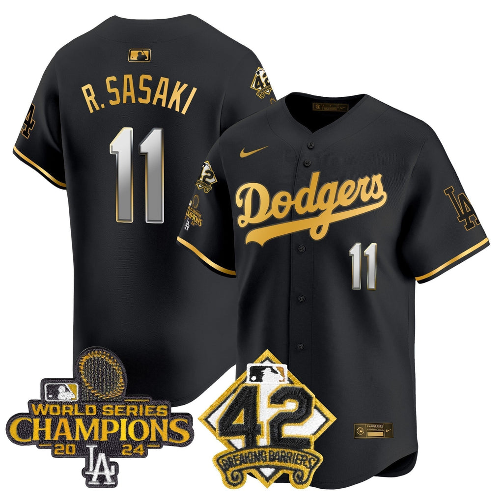 Dodgers 2024 World Series Champions & Jackie Robinson Patch Vapor Premier Limited Jersey - Stitched