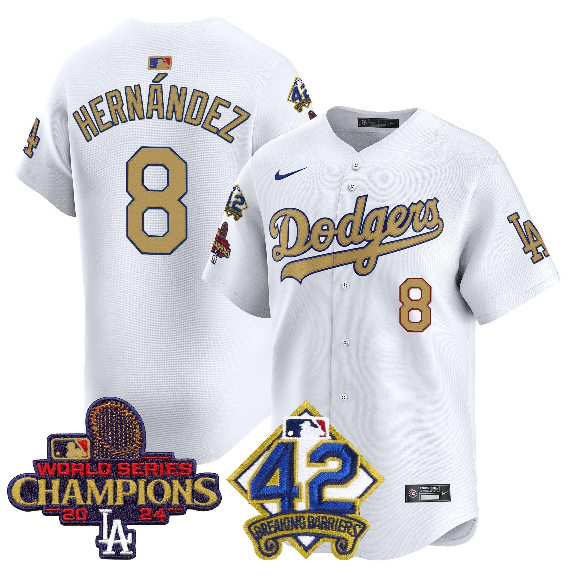 Dodgers 2024 World Series Champions & Jackie Robinson Patch Vapor Premier Limited Jersey - Stitched