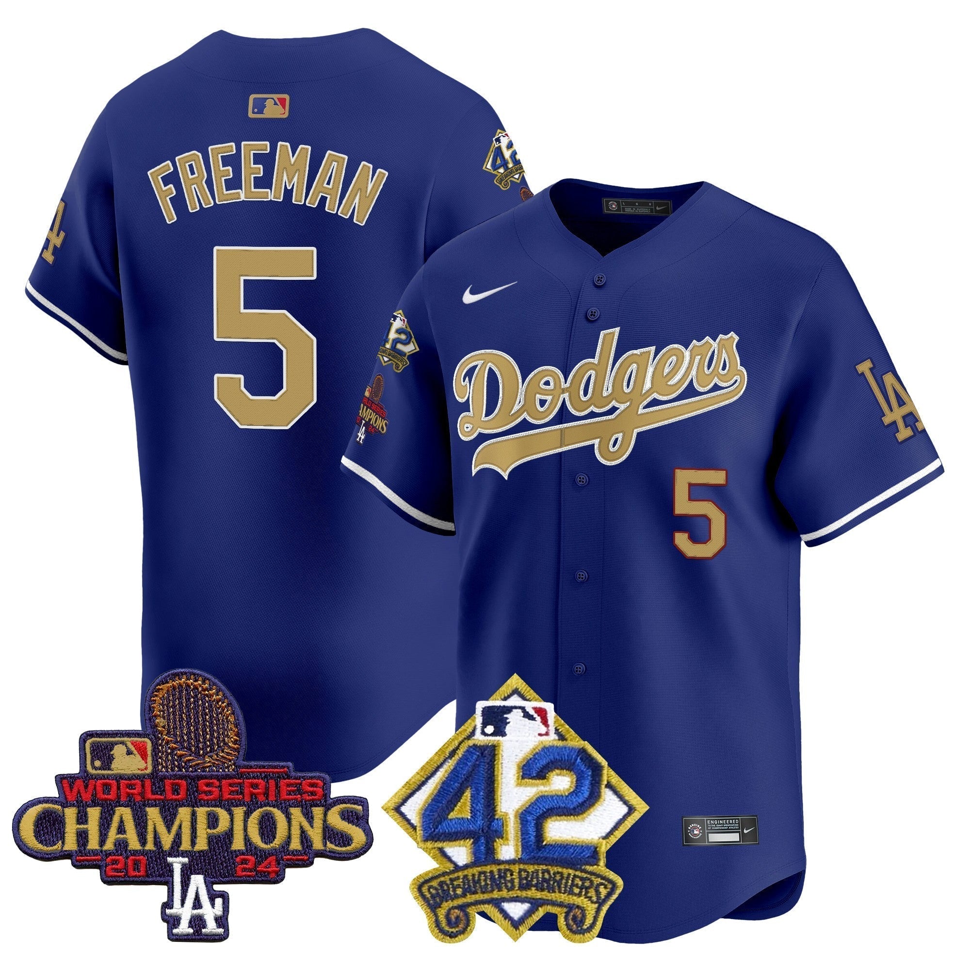 Dodgers 2024 World Series Champions & Jackie Robinson Patch Vapor Premier Limited Jersey - Stitched