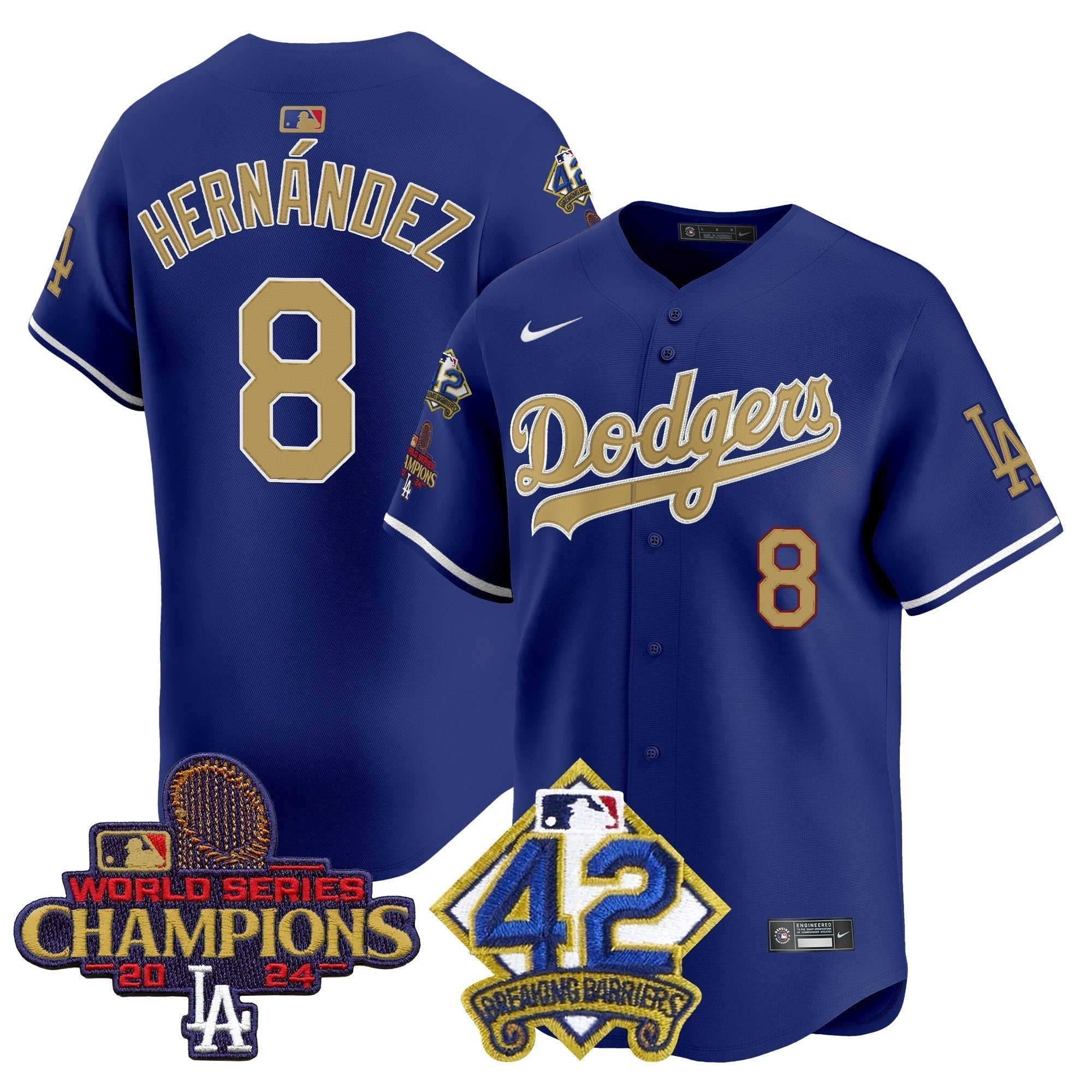 Dodgers 2024 World Series Champions & Jackie Robinson Patch Vapor Premier Limited Jersey - Stitched
