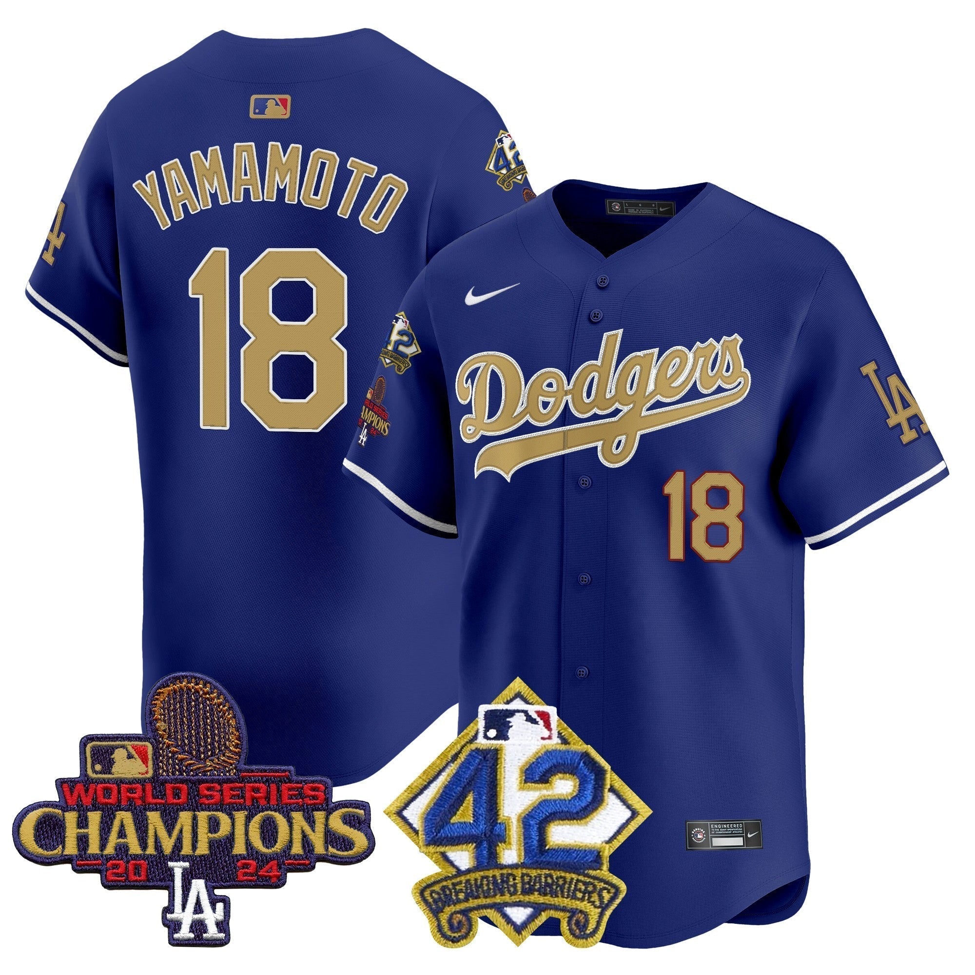 Dodgers 2024 World Series Champions & Jackie Robinson Patch Vapor Premier Limited Jersey - Stitched