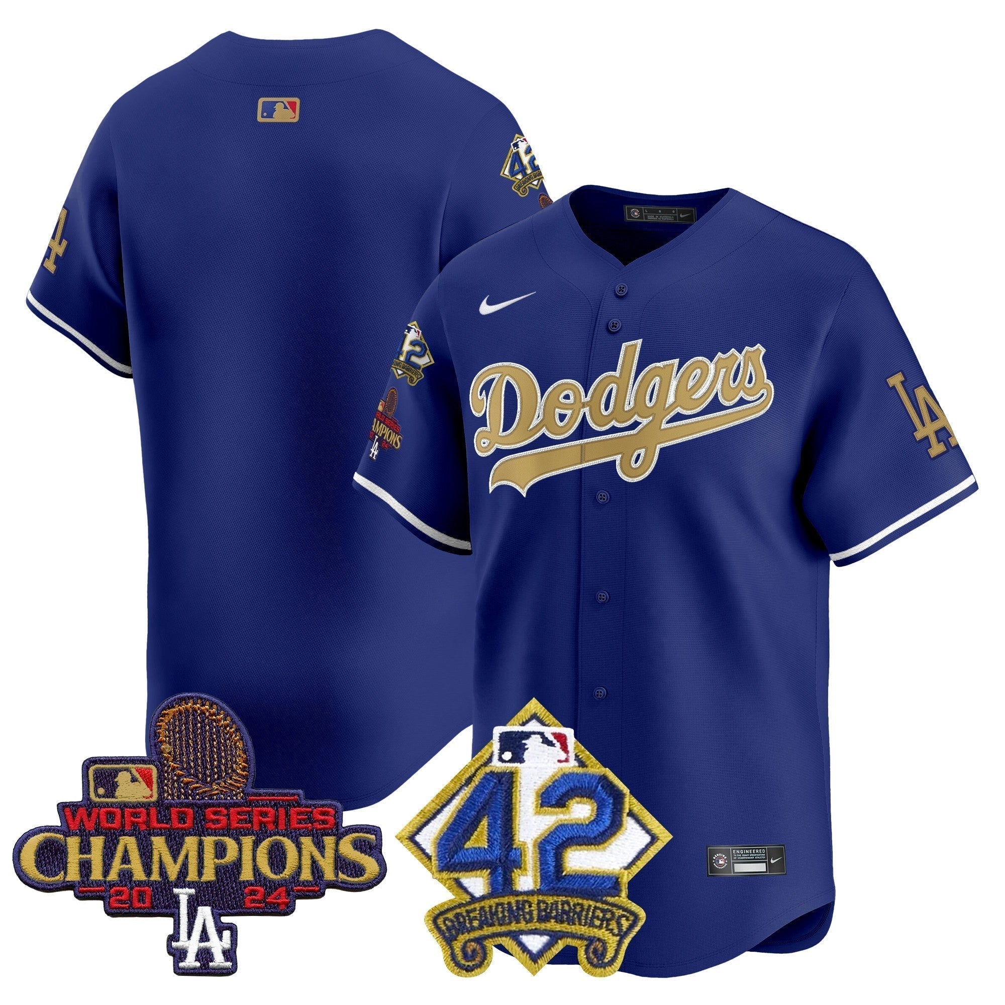 Dodgers 2024 World Series Champions & Jackie Robinson Patch Vapor Premier Limited Jersey - Stitched