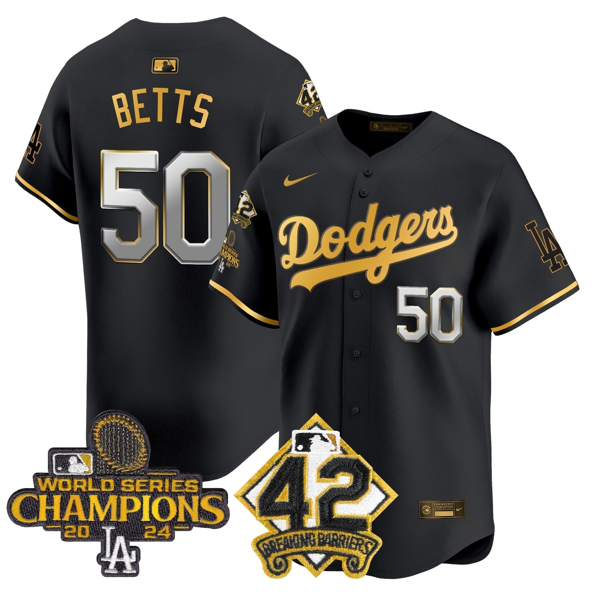 Dodgers 2024 World Series Champions & Jackie Robinson Patch Vapor Premier Limited Jersey - Stitched