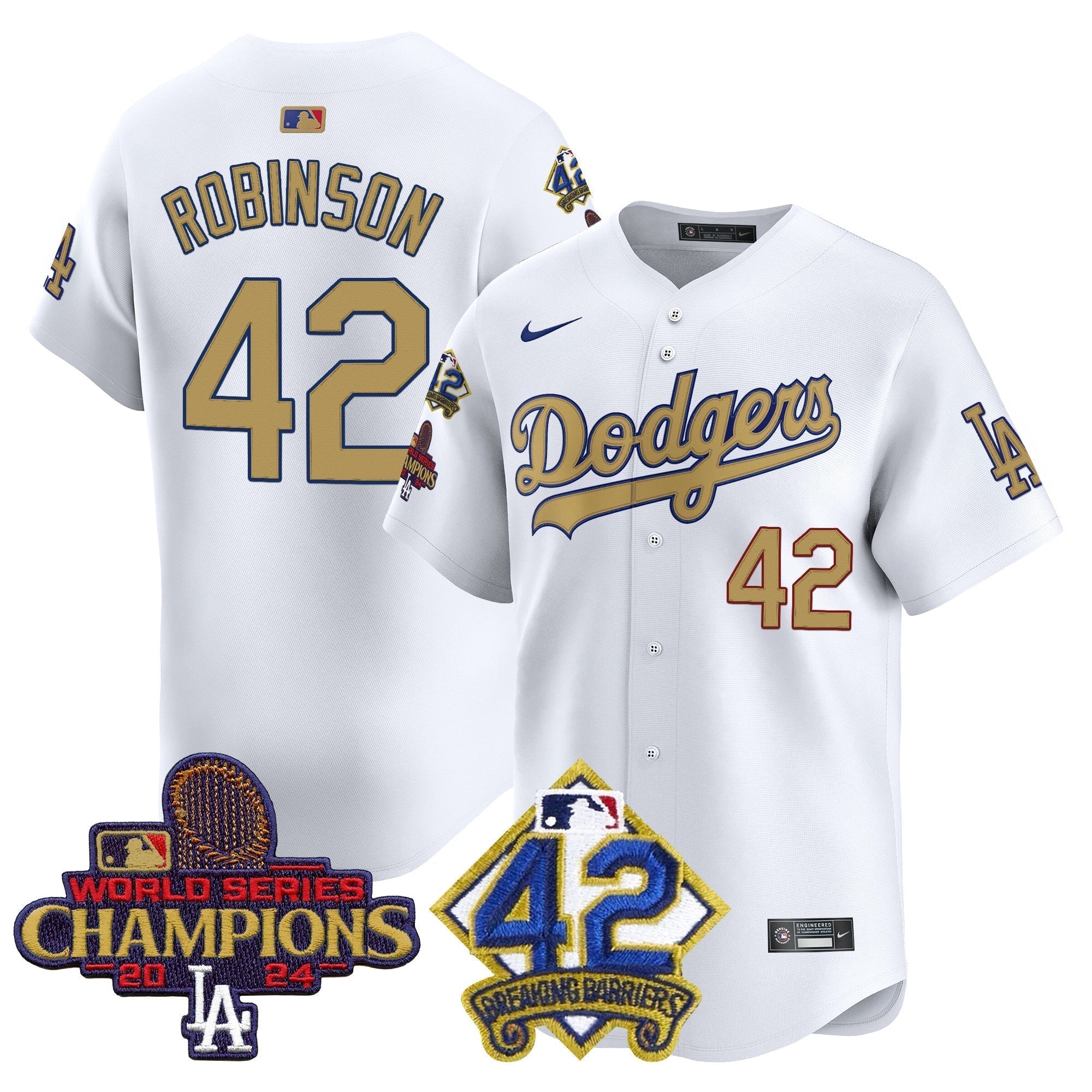 Dodgers 2024 World Series Champions & Jackie Robinson Patch Vapor Premier Limited Jersey - Stitched