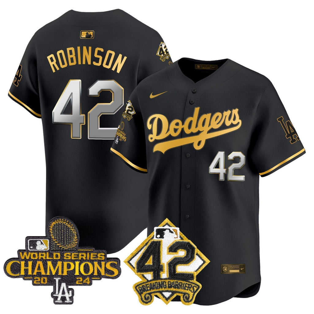 Dodgers 2024 World Series Champions & Jackie Robinson Patch Vapor Premier Limited Jersey - Stitched