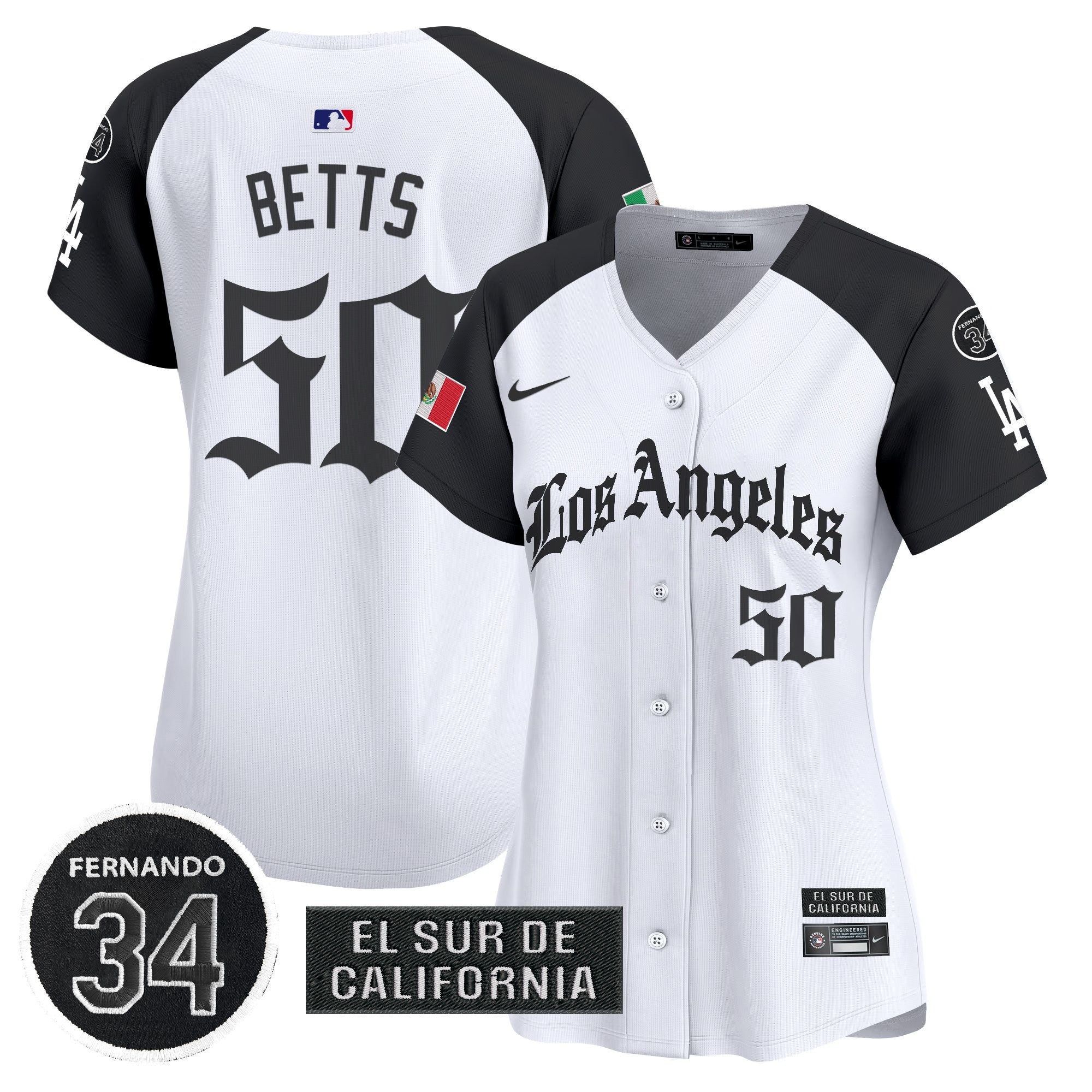 Women's Dodgers Mexico 2025 LA Gothic Style Patch Vapor Premier Limited Jersey - Stitched