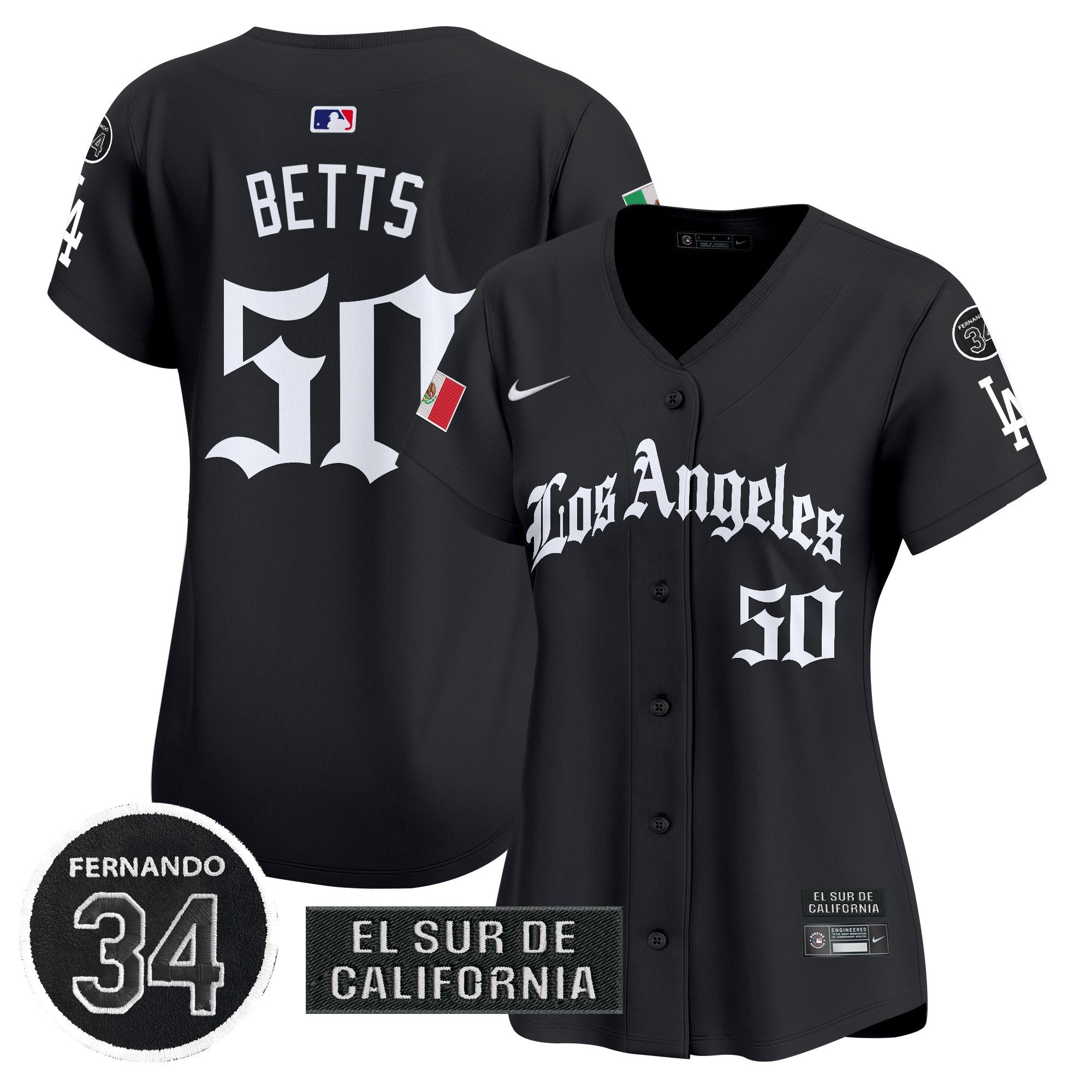 Women's Dodgers Mexico 2025 LA Gothic Style Patch Vapor Premier Limited Jersey - Stitched