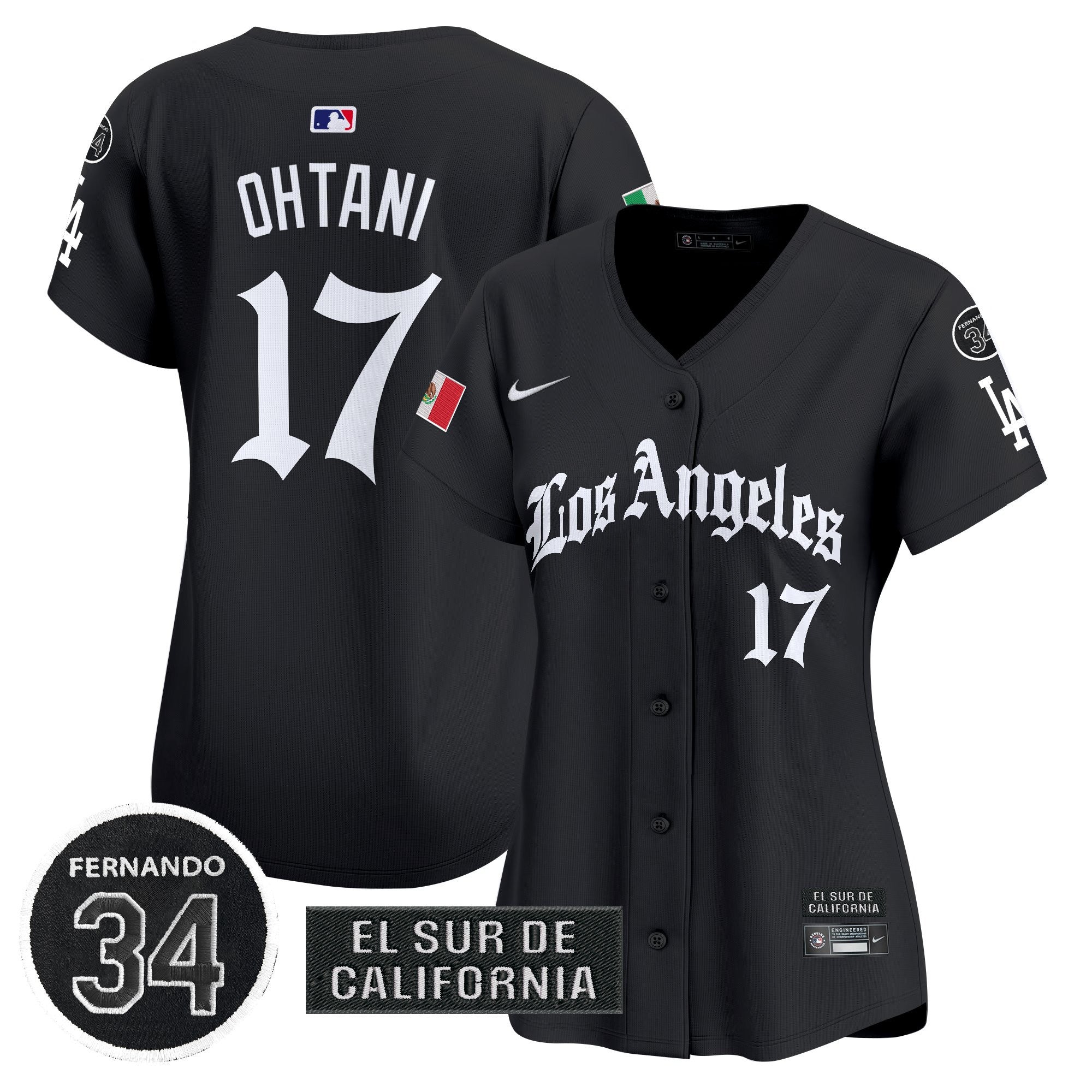 Women's Dodgers Mexico 2025 LA Gothic Style Patch Vapor Premier Limited Jersey - Stitched
