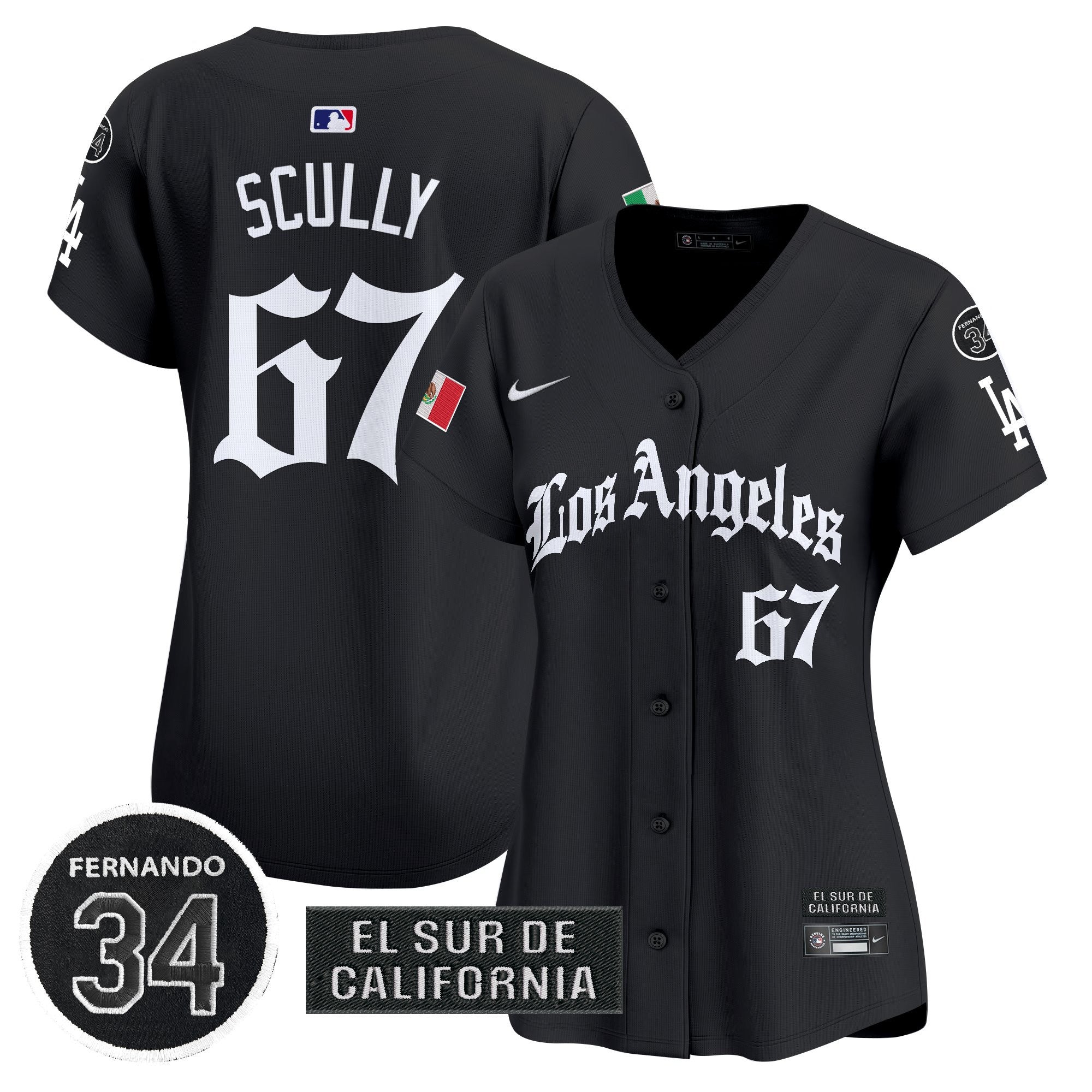 Women's Dodgers Mexico 2025 LA Gothic Style Patch Vapor Premier Limited Jersey - Stitched