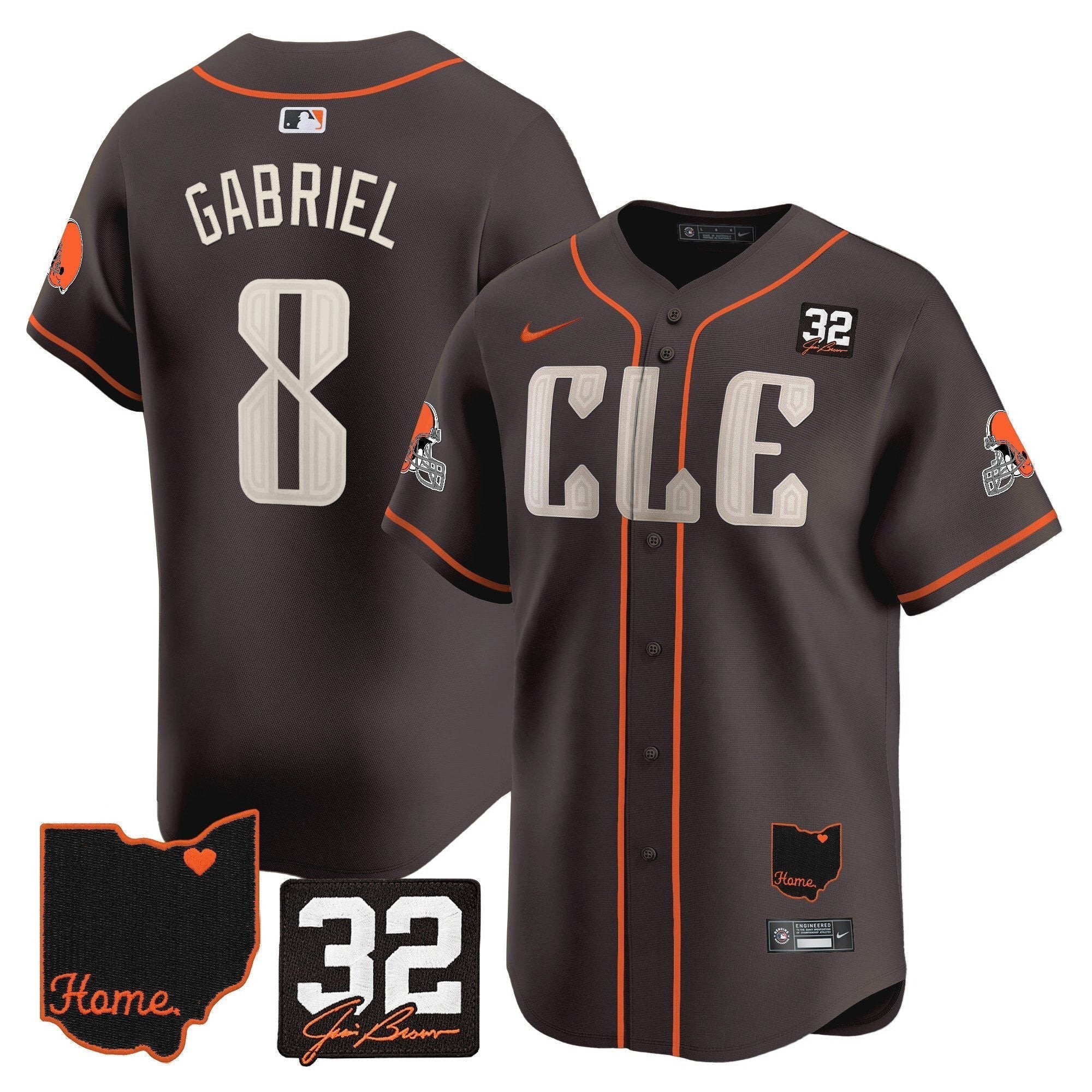 Browns #32 Jim Brown Memorial & Home Patch Vapor Premier Limited Jersey - Stitched